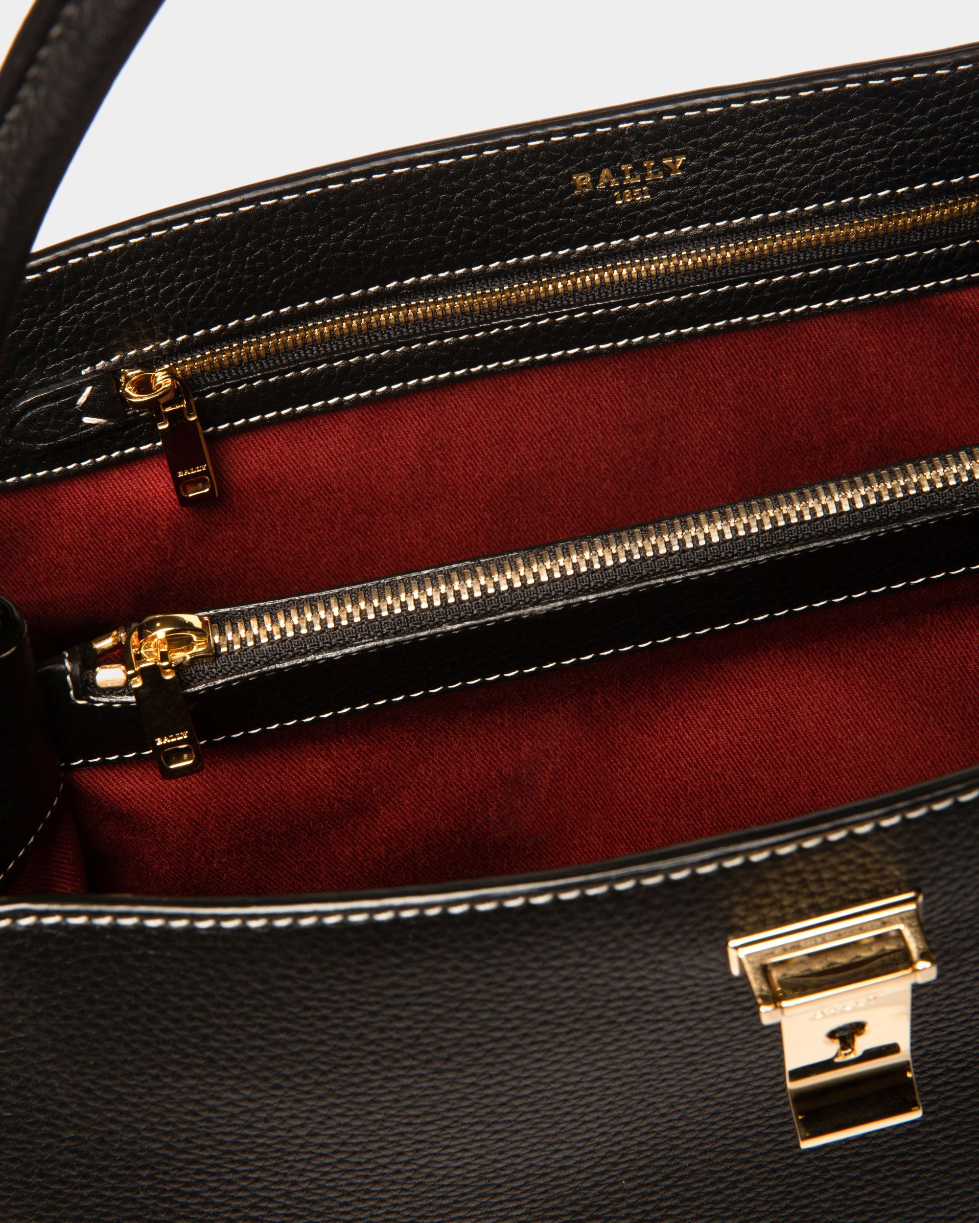 Bally Global - Lock Me Top Handle Bag In Black Leather - Black
