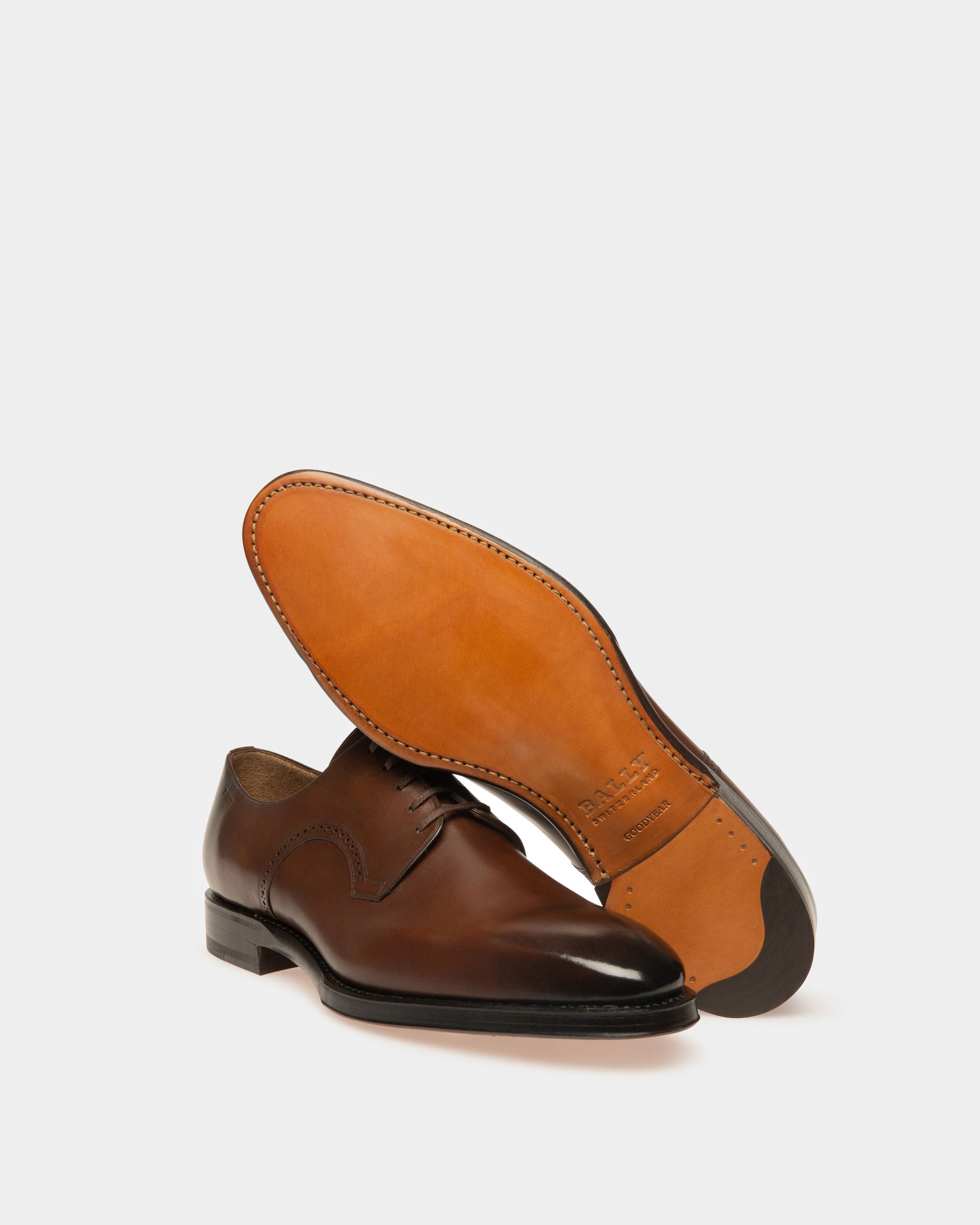 Bally Global - Scamardo Men's Leather Derby Lace-Up Shoe In Mid Brown - Brown