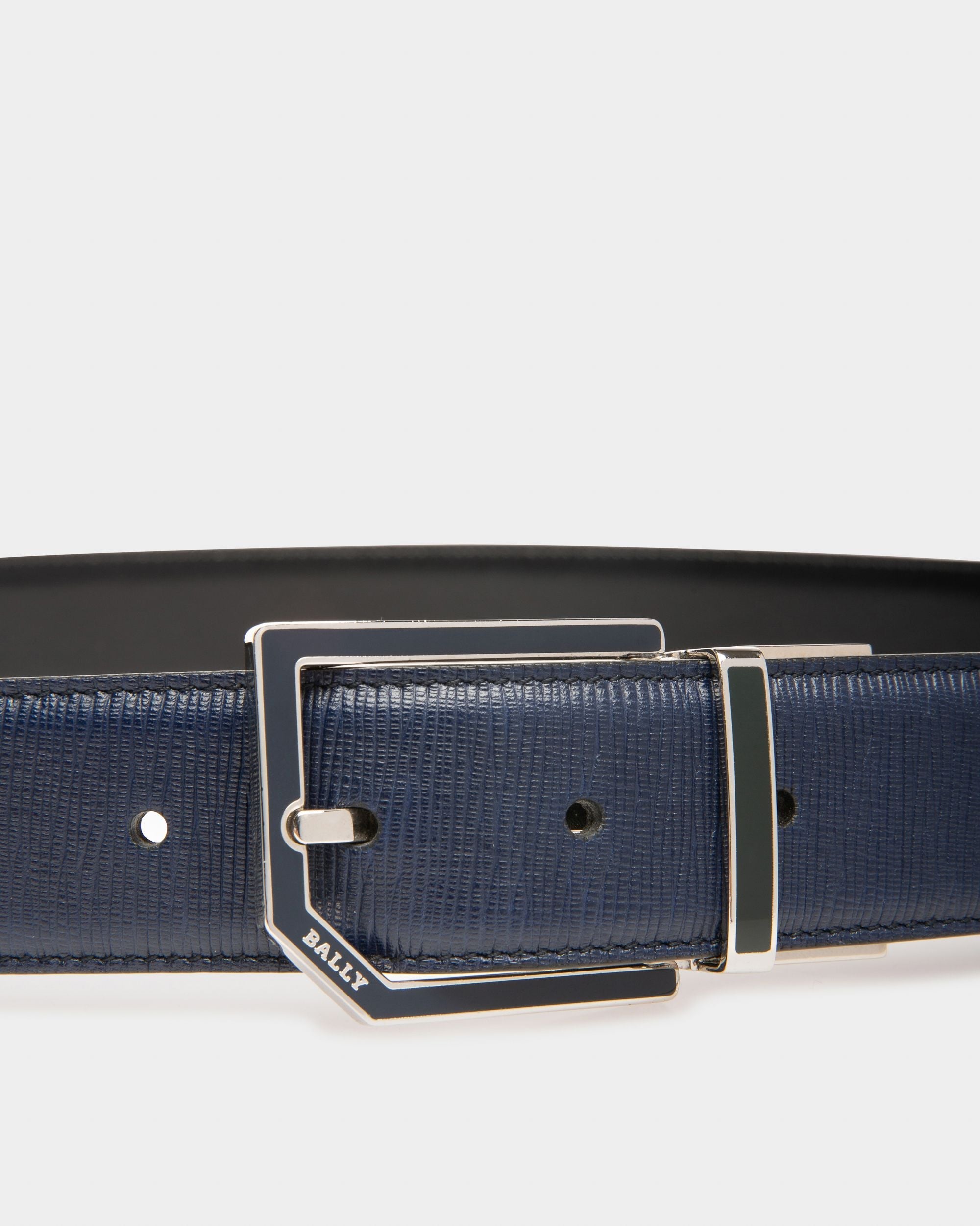 Bally Global - Charlton Leather 35mm Belt In Navy & Black - Blue