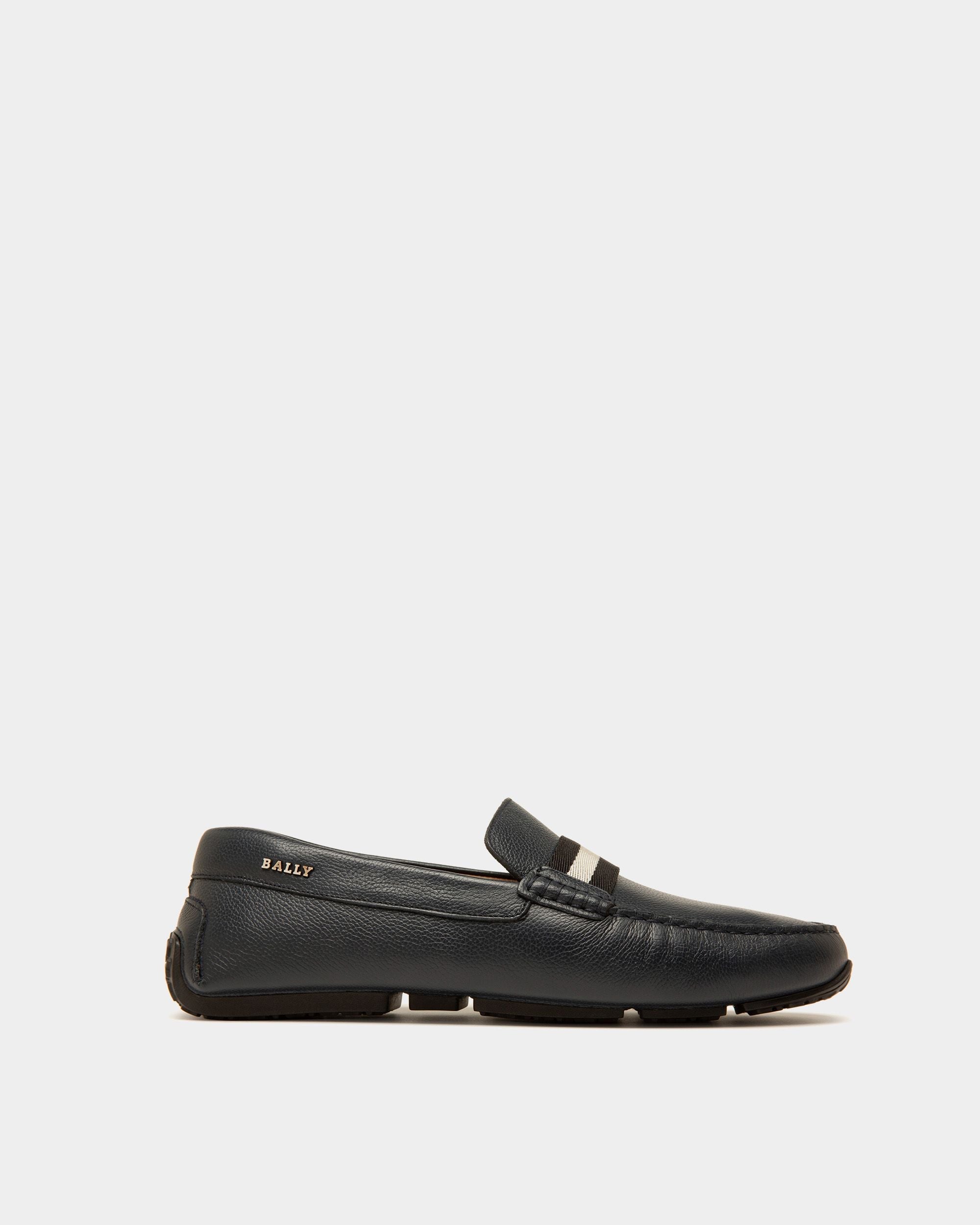 Bally Global - Pilot Drivers In Navy Leather And Fabric - Blue