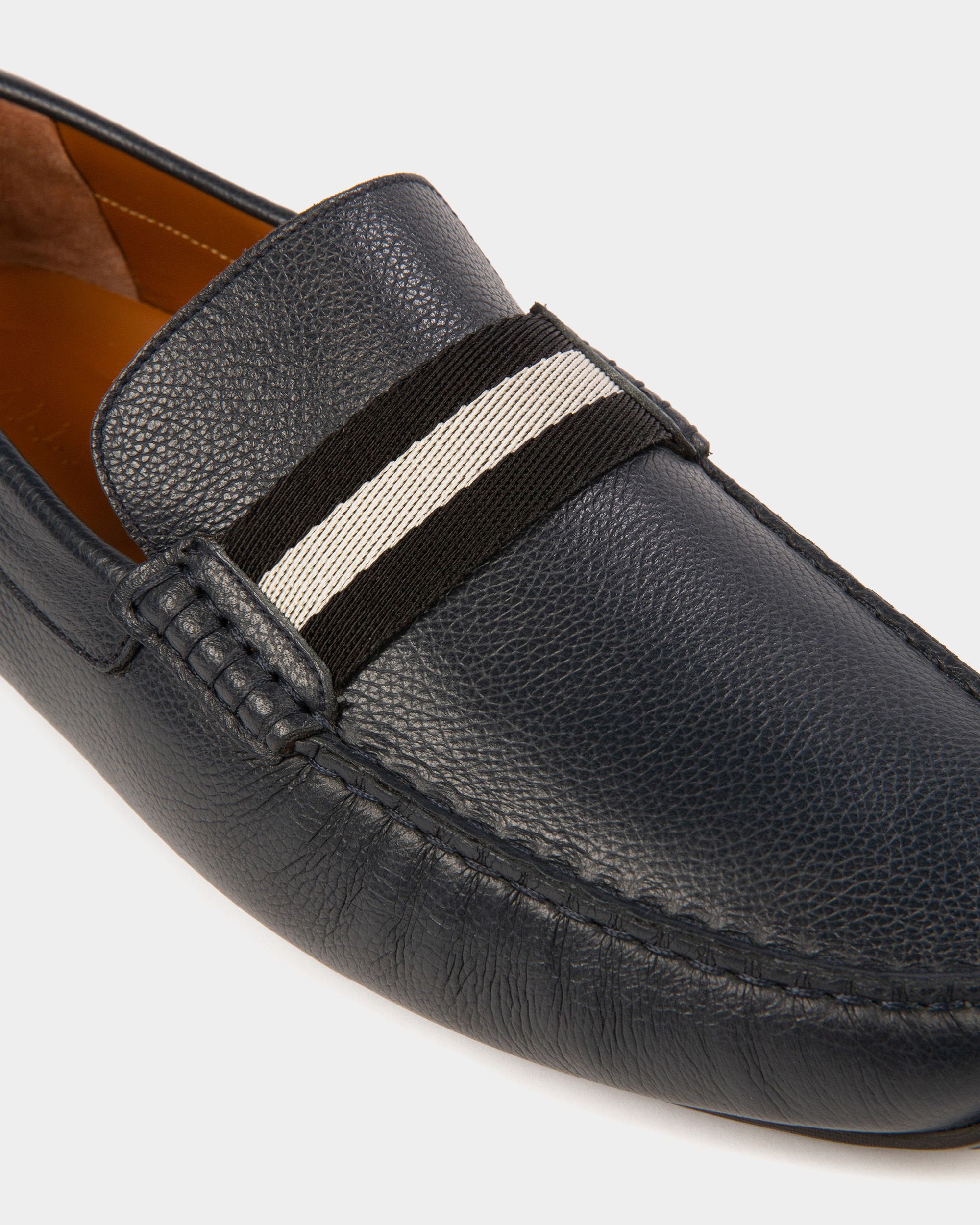 Bally Global - Pilot Drivers In Navy Leather And Fabric - Blue