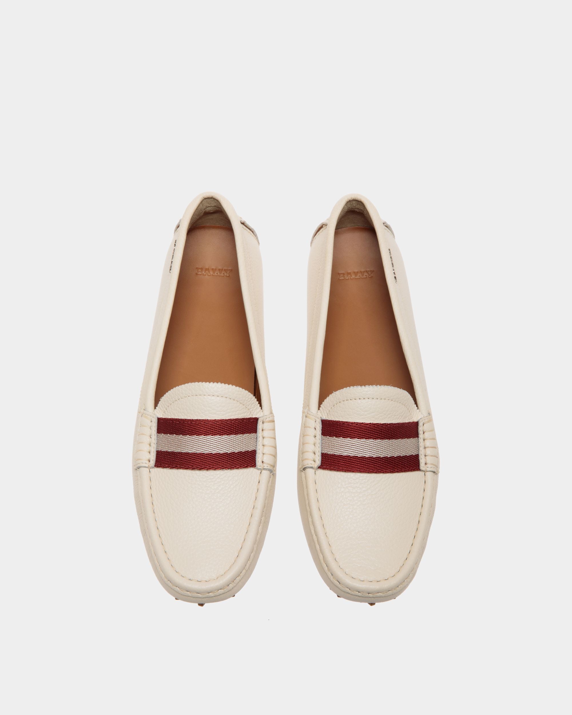 Bally Global - Ladyes Zapatos Driver De Piel Color Hueso - Blanco