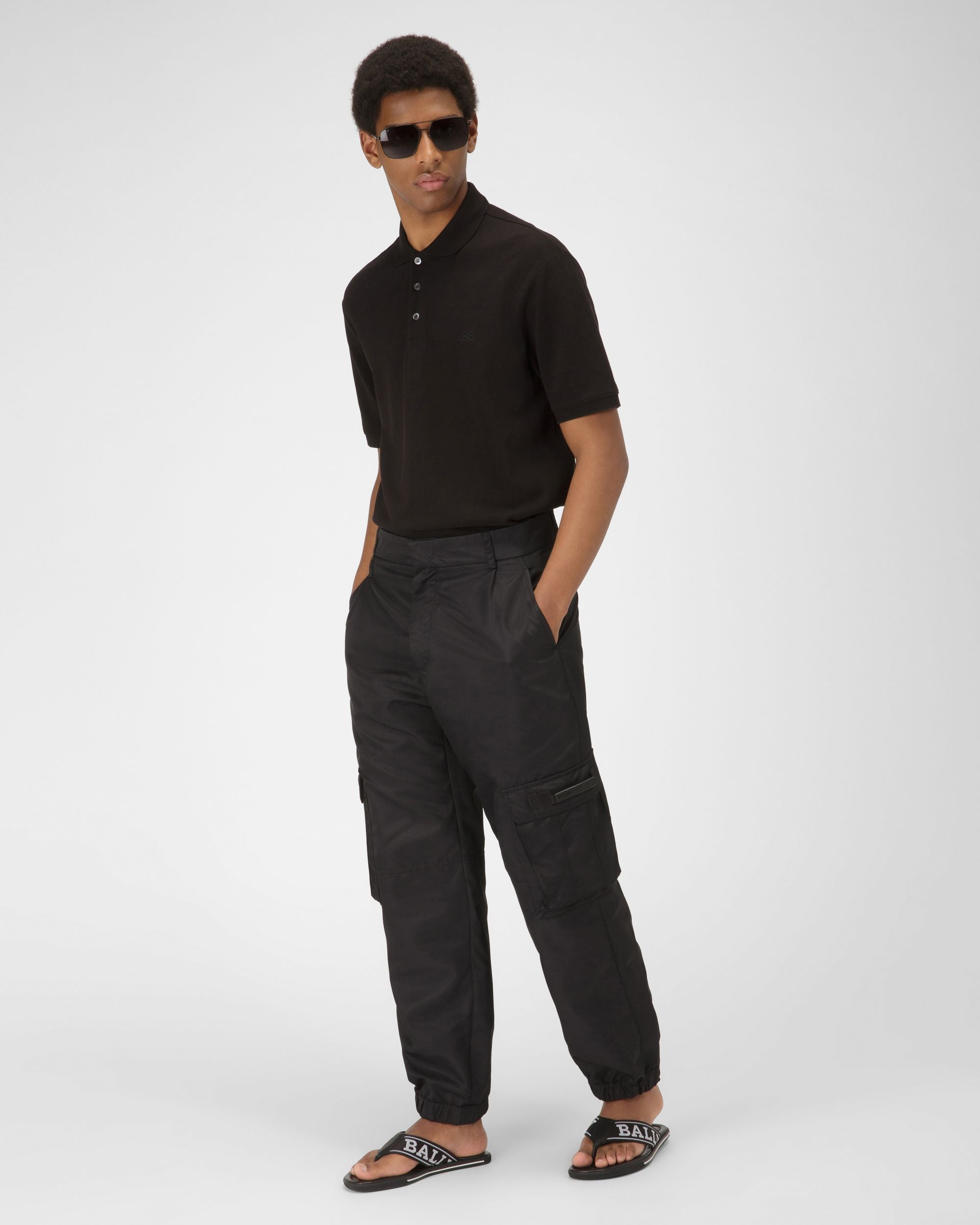 Bally Global - Border Sandales Noires En Tissu Et Cuir - Noir