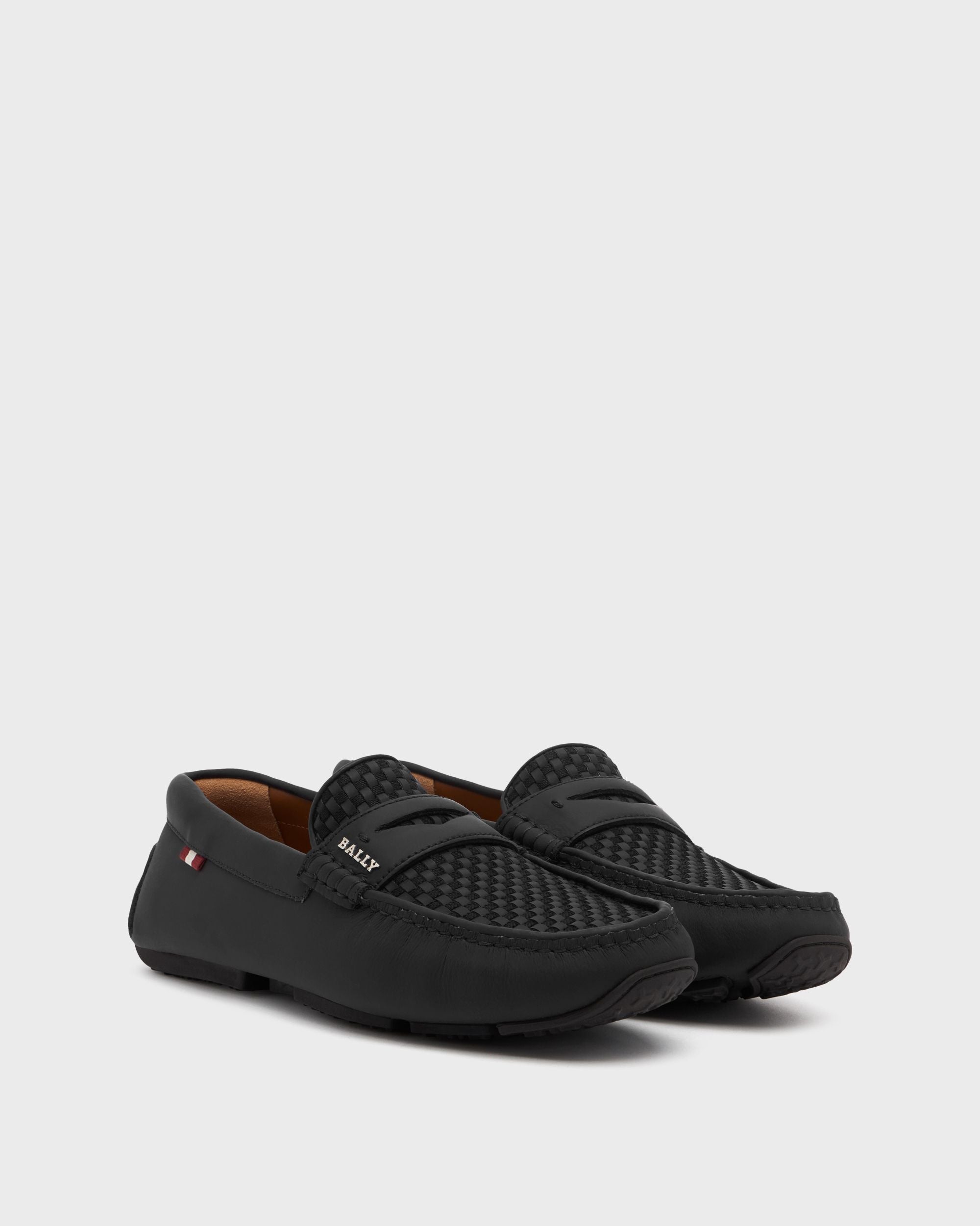 Bally Global - Pikat Men's Rubber Coated Interwoven Calf Leather Driver In Black - Black