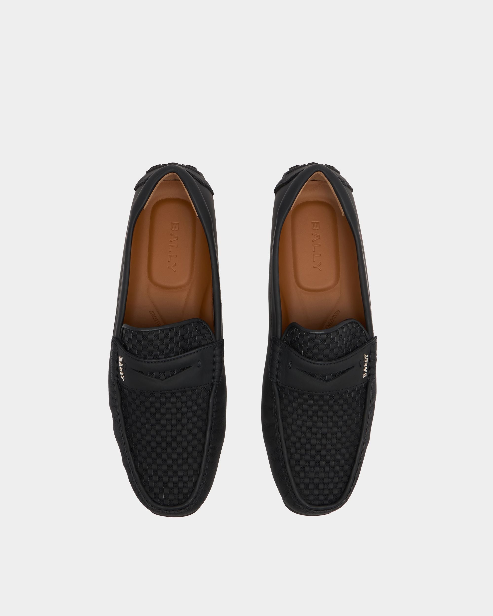 Bally Global - Pikat Men's Rubber Coated Interwoven Calf Leather Driver In Black - Black