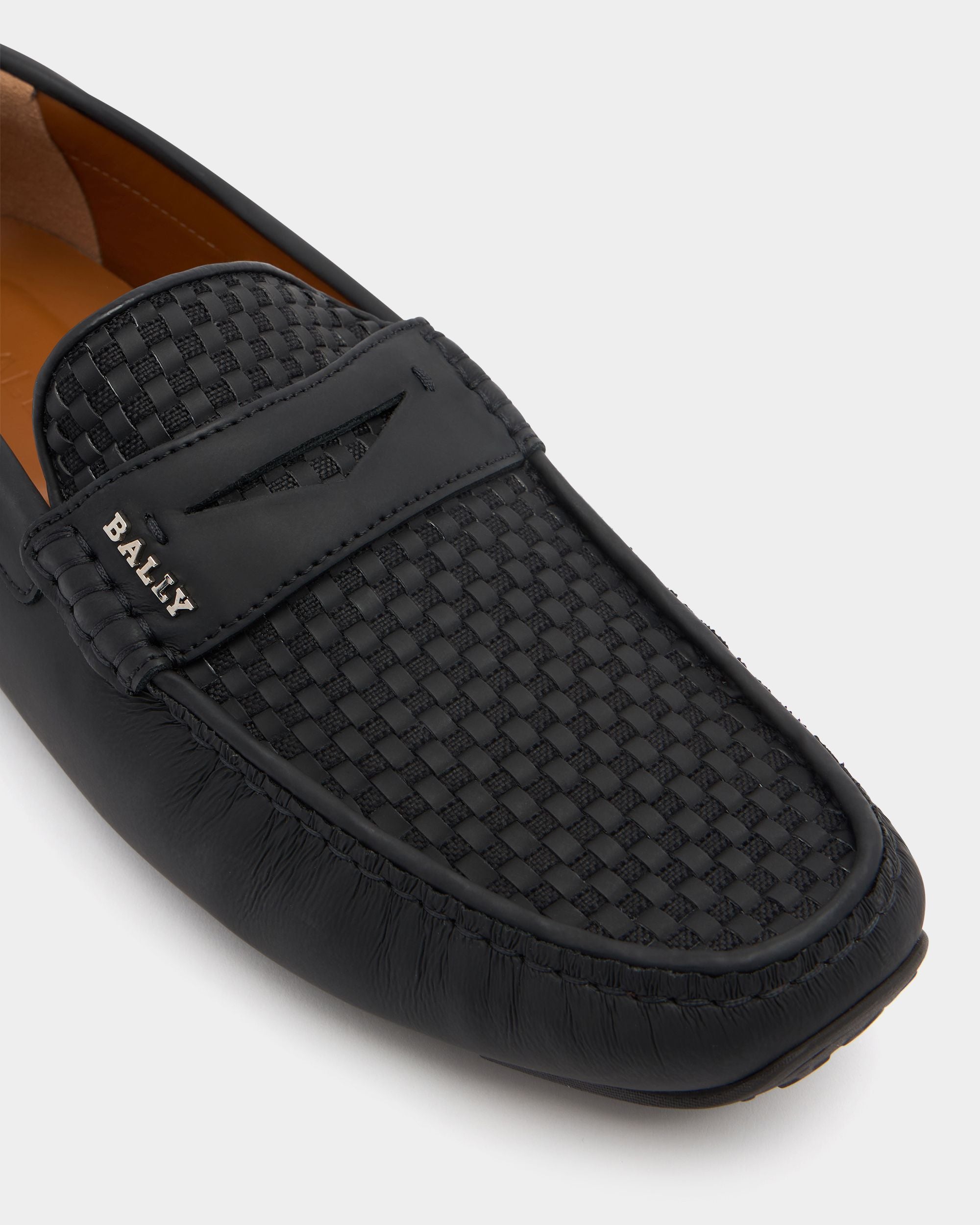 Bally Global - Pikat Men's Rubber Coated Interwoven Calf Leather Driver In Black - Black