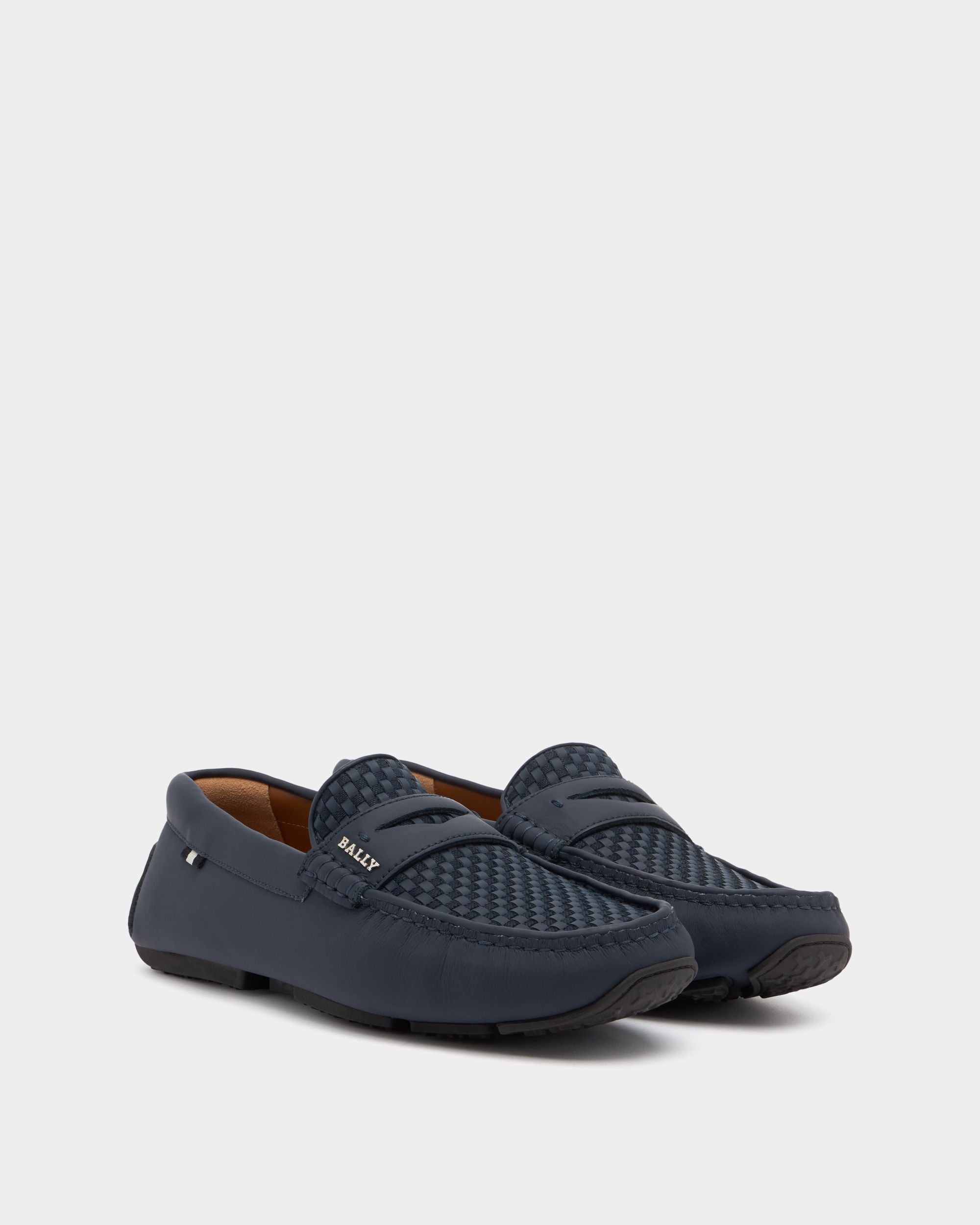 Bally Global - Pikat Men's Rubber Coated Interwoven Calf Leather Driver In Ink - Blue