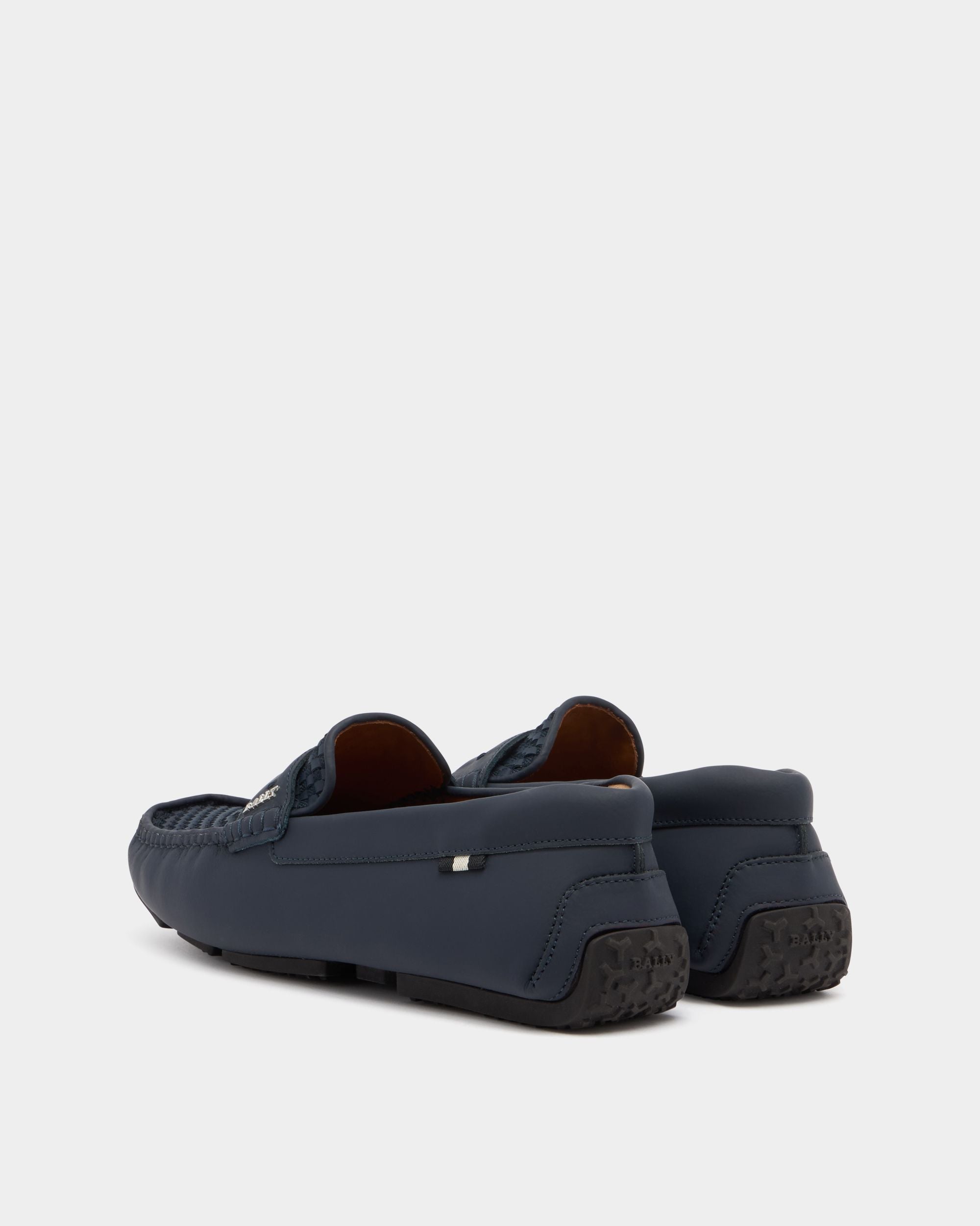Bally Global - Pikat Men's Rubber Coated Interwoven Calf Leather Driver In Ink - Azul