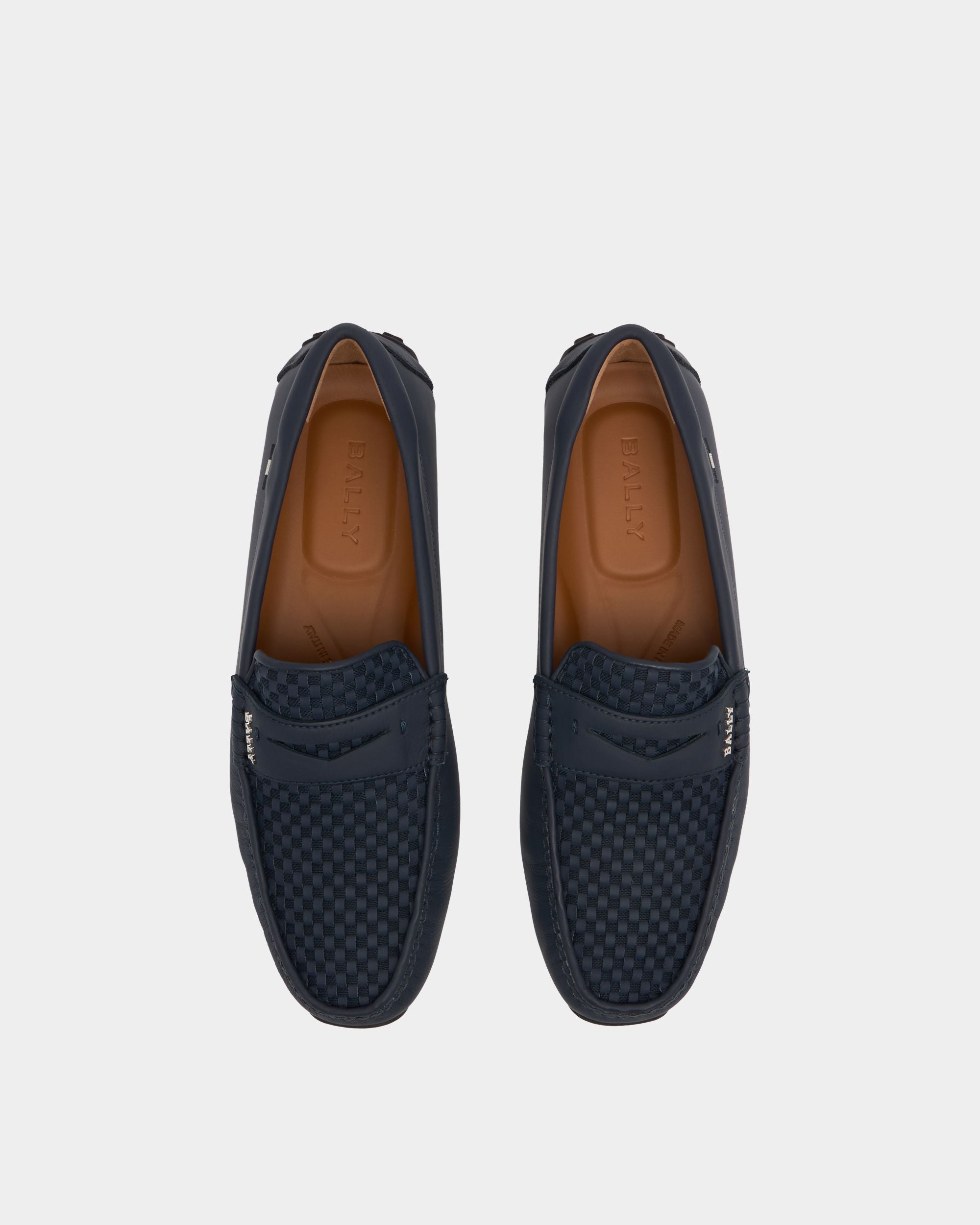 Bally Global - Pikat Men's Rubber Coated Interwoven Calf Leather Driver In Ink - Azul