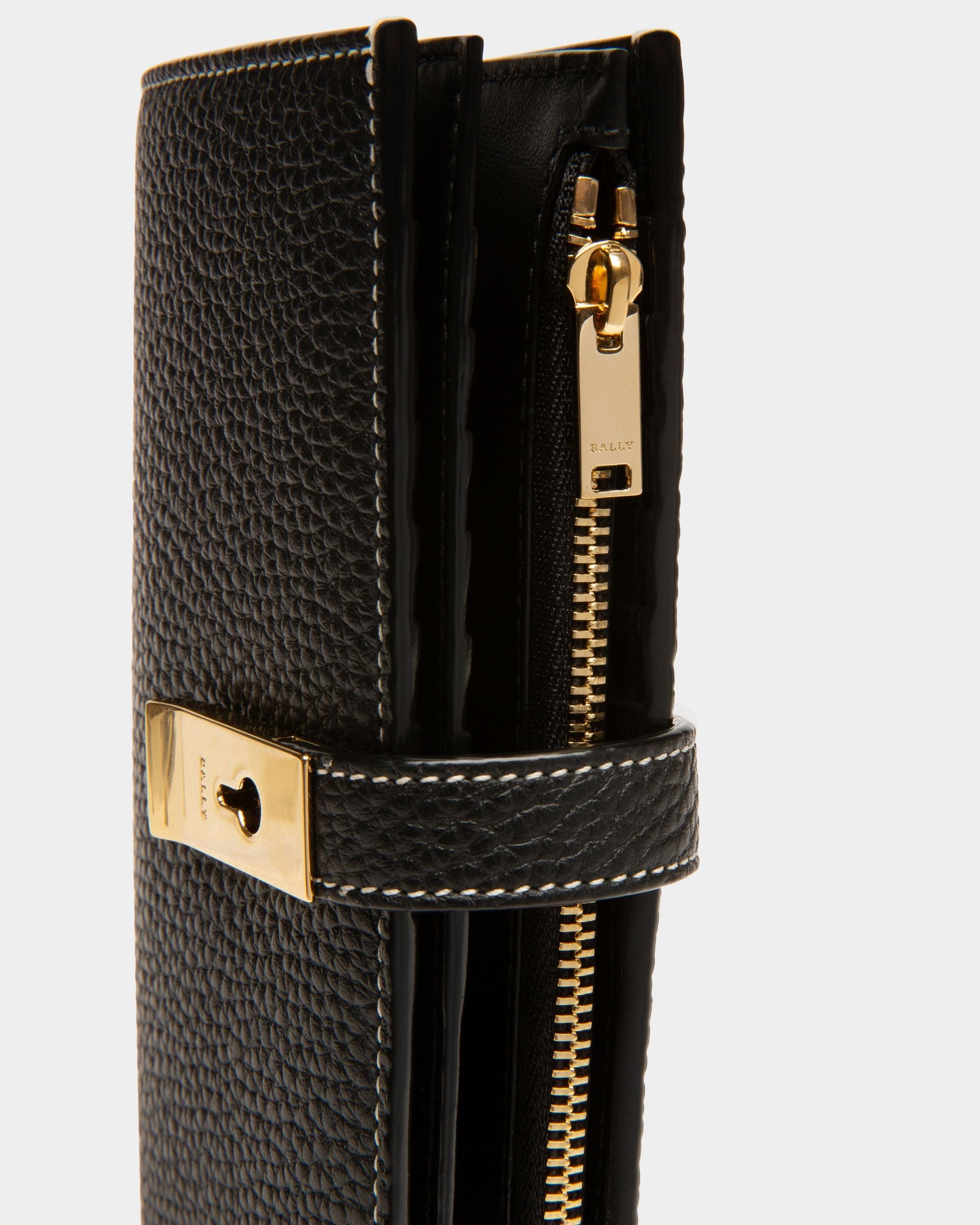 Bally Global - Cartera Francesa Lock Me De Piel Negra - Negro