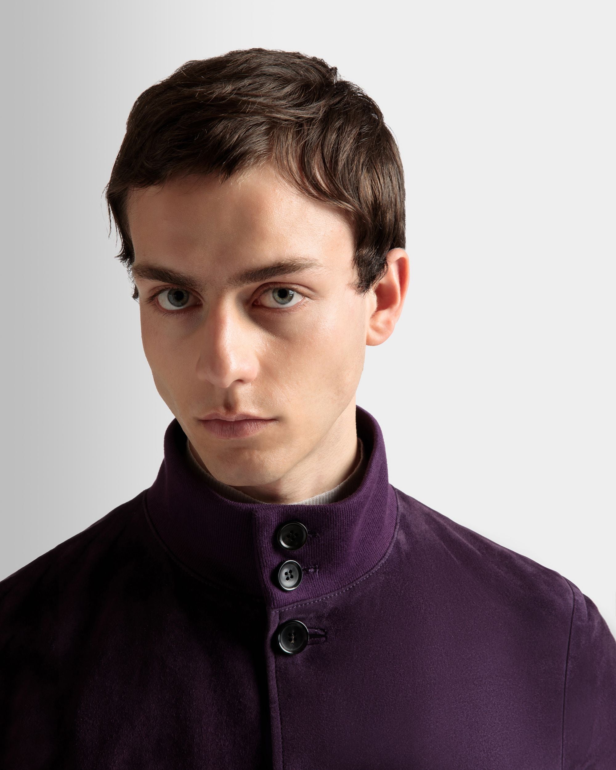 Bally Global - High Neck Bomber Jacket In Orchid Suede - Purple