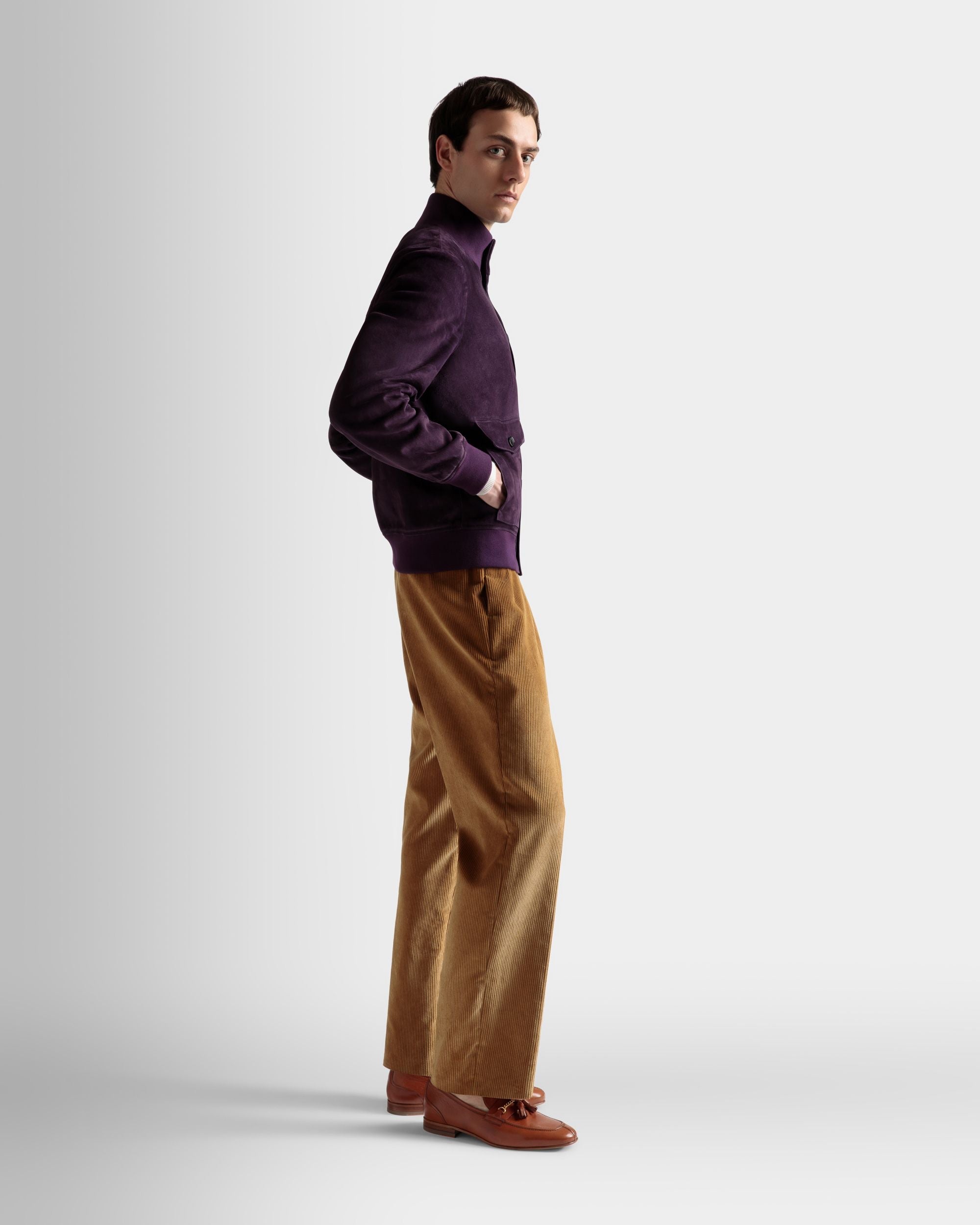Bally Global - High Neck Bomber Jacket In Orchid Suede - Purple