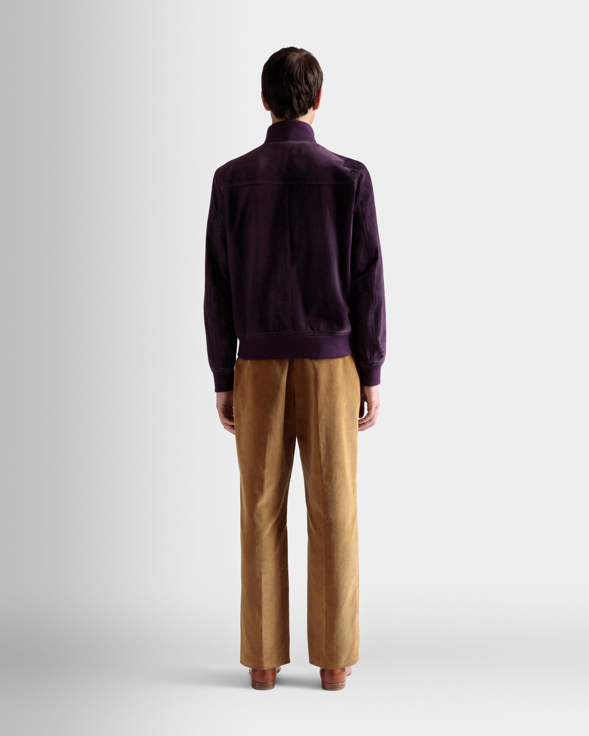 Bally Global - High Neck Bomber Jacket In Orchid Suede - Purple