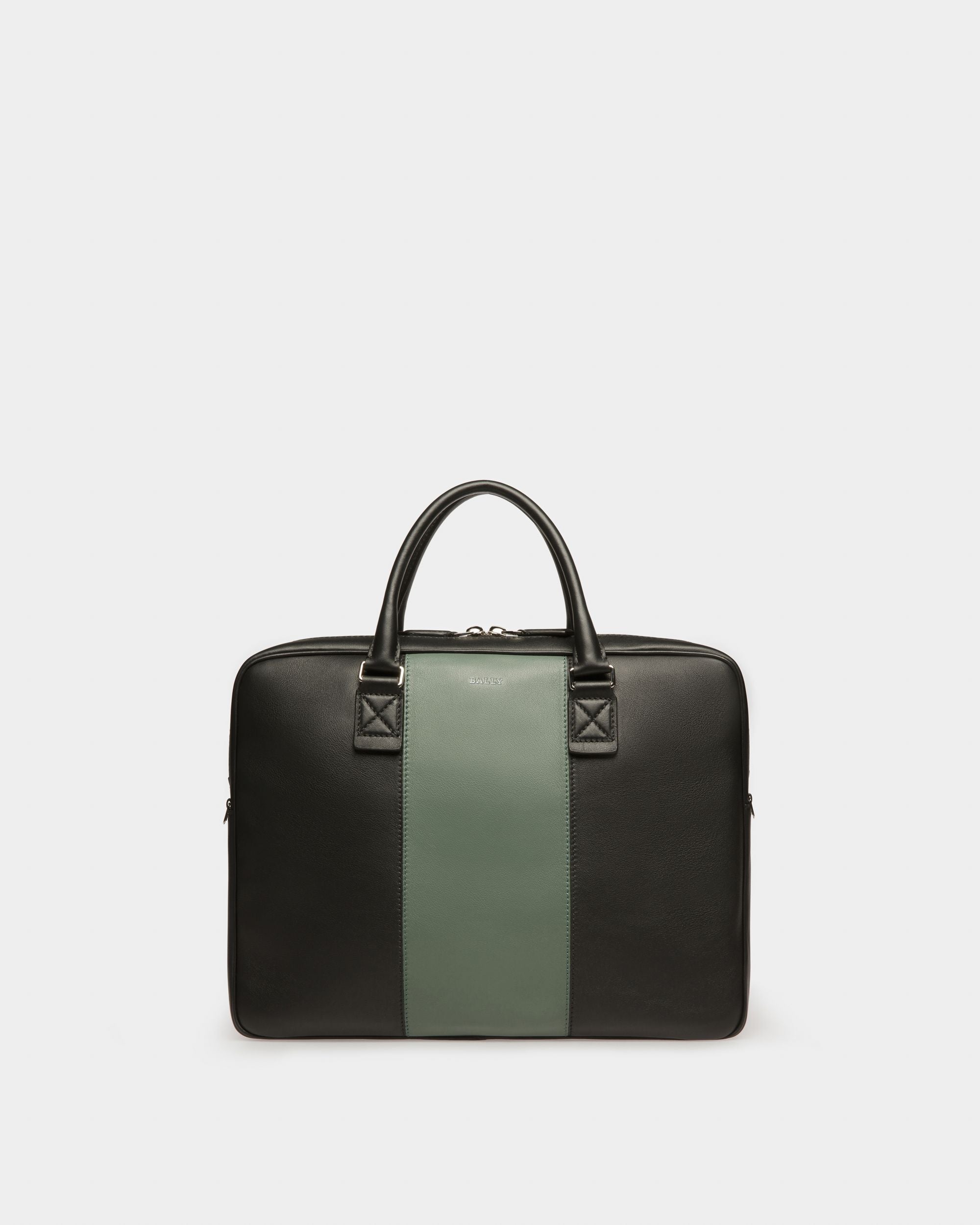 Bally Global - Hesines Leather Business Bag In Black & Green - Multicolor