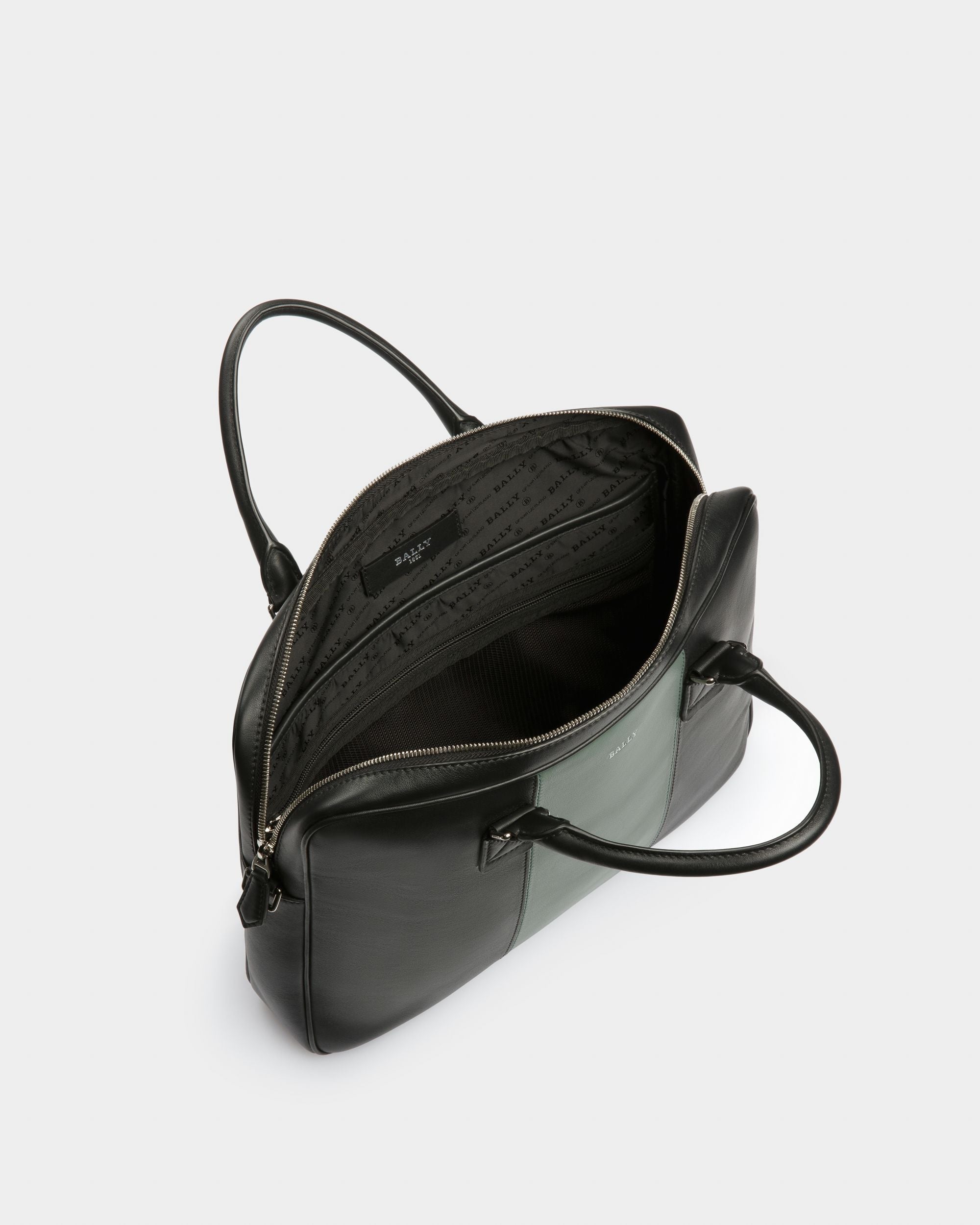 Bally Global - Hesines Leather Business Bag In Black & Green - Multicolor