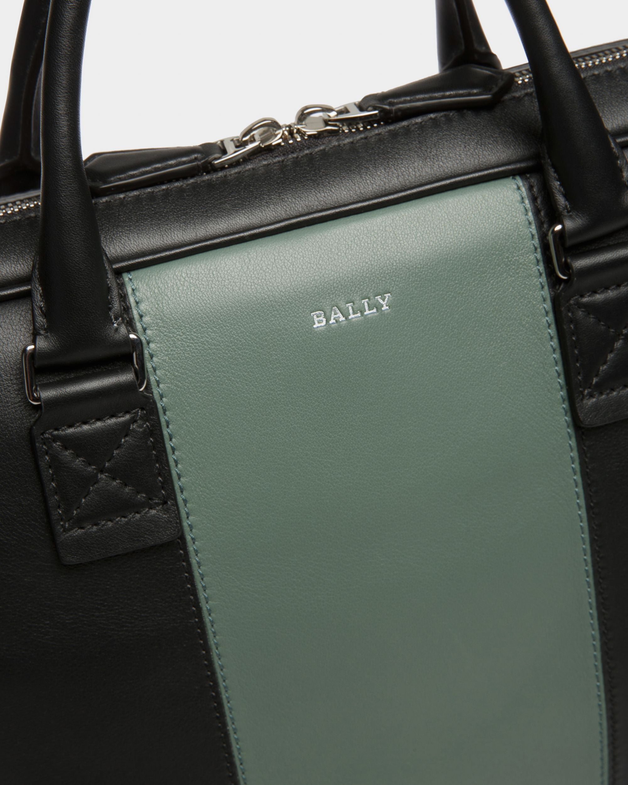 Bally Global - Hesines Leather Business Bag In Black & Green - Multicolor