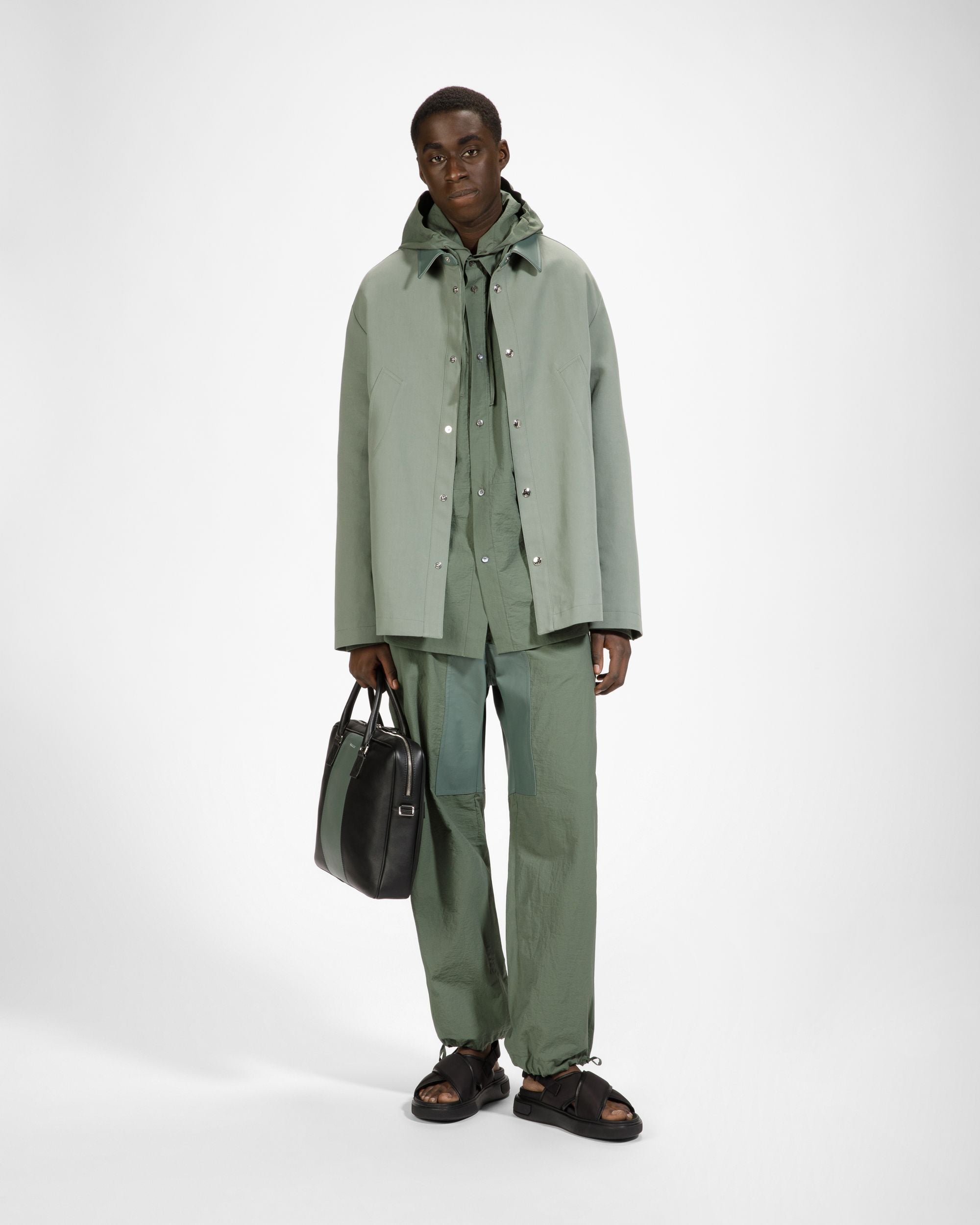 Bally Global - Hesines Leather Business Bag In Black & Green - Multicolor