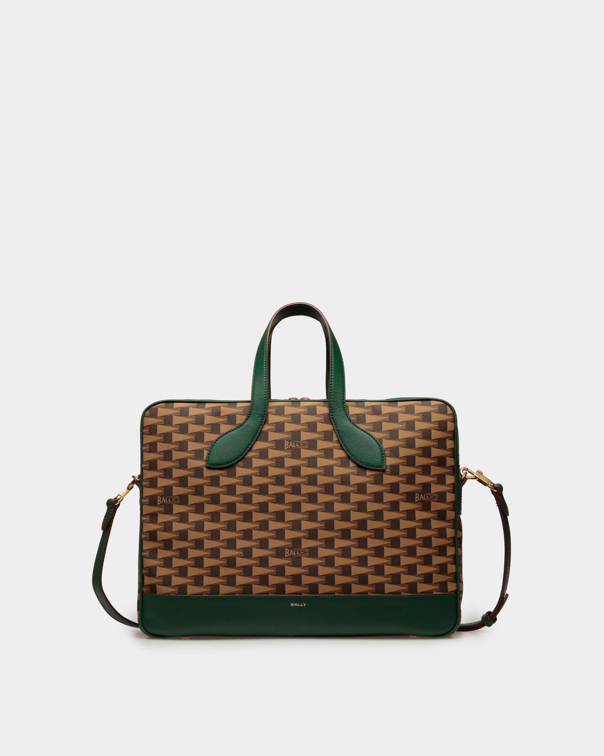 Bally Global - Pennant Briefcase In Desert TPU And Kelly Green Leather - Marrón