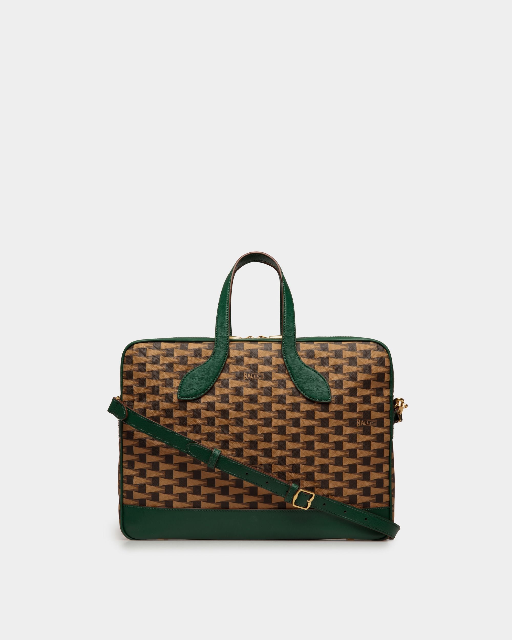 Bally Global - Pennant Briefcase In Desert TPU And Kelly Green Leather - Marrón