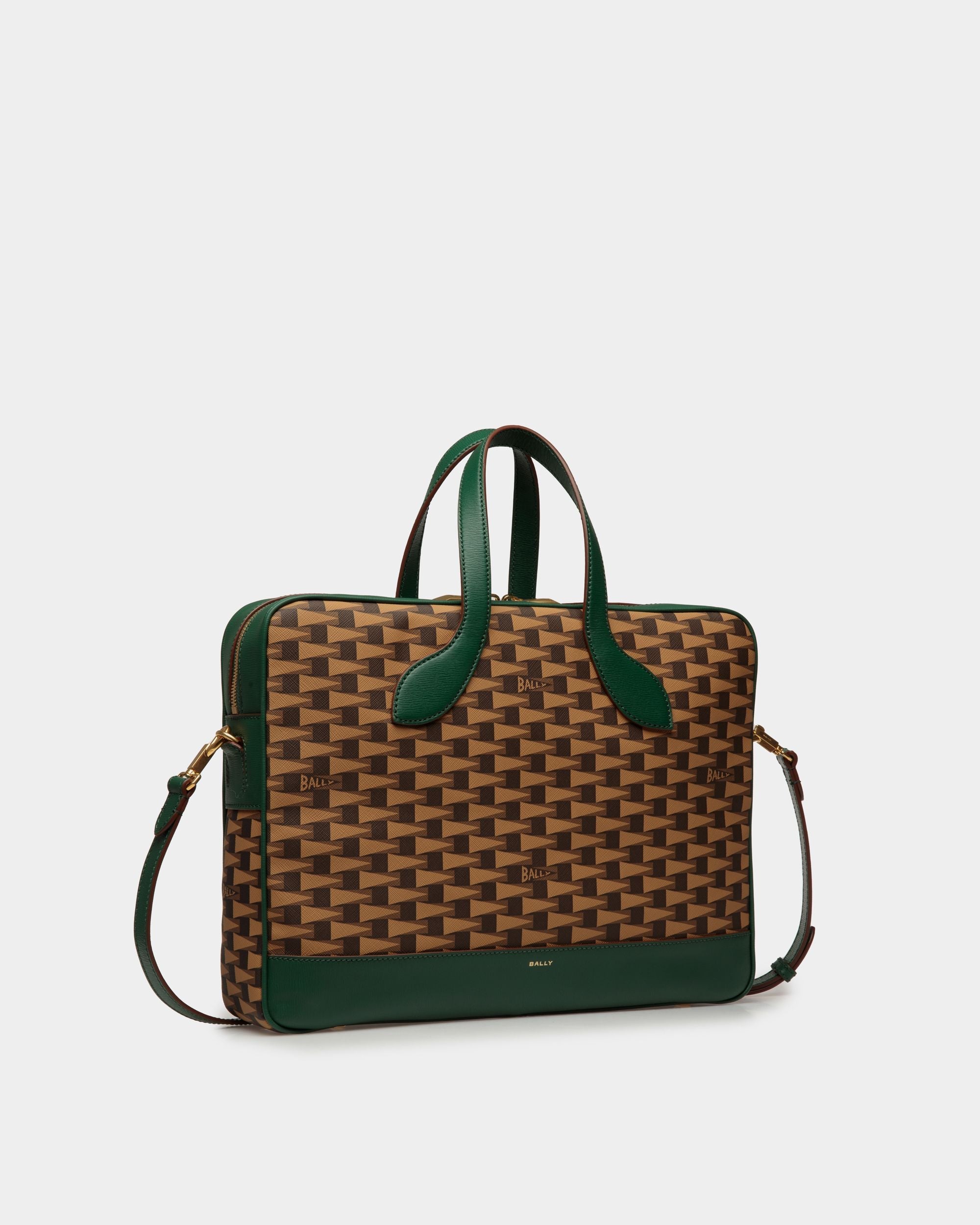 Bally Global - Pennant Briefcase In Desert TPU And Kelly Green Leather - Marrón