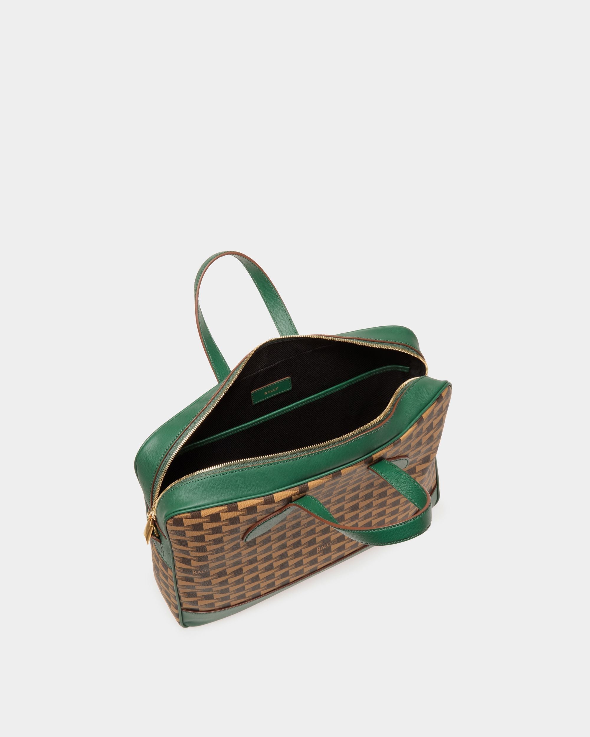Bally Global - Pennant Briefcase In Desert TPU And Kelly Green Leather - Marrón