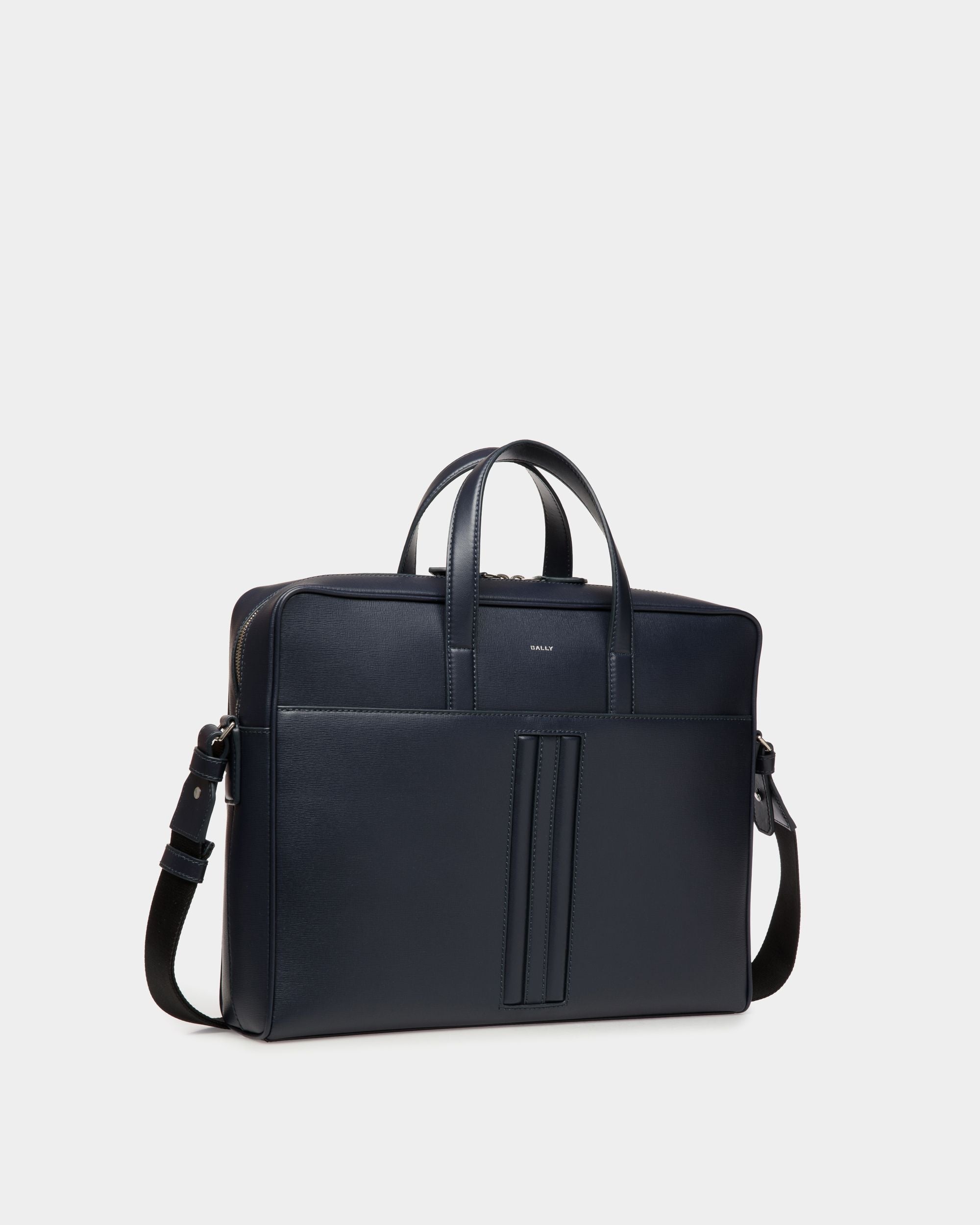Bally Global - Cartable Mythos En Cuir Recyclé Navy Blue - Bleu