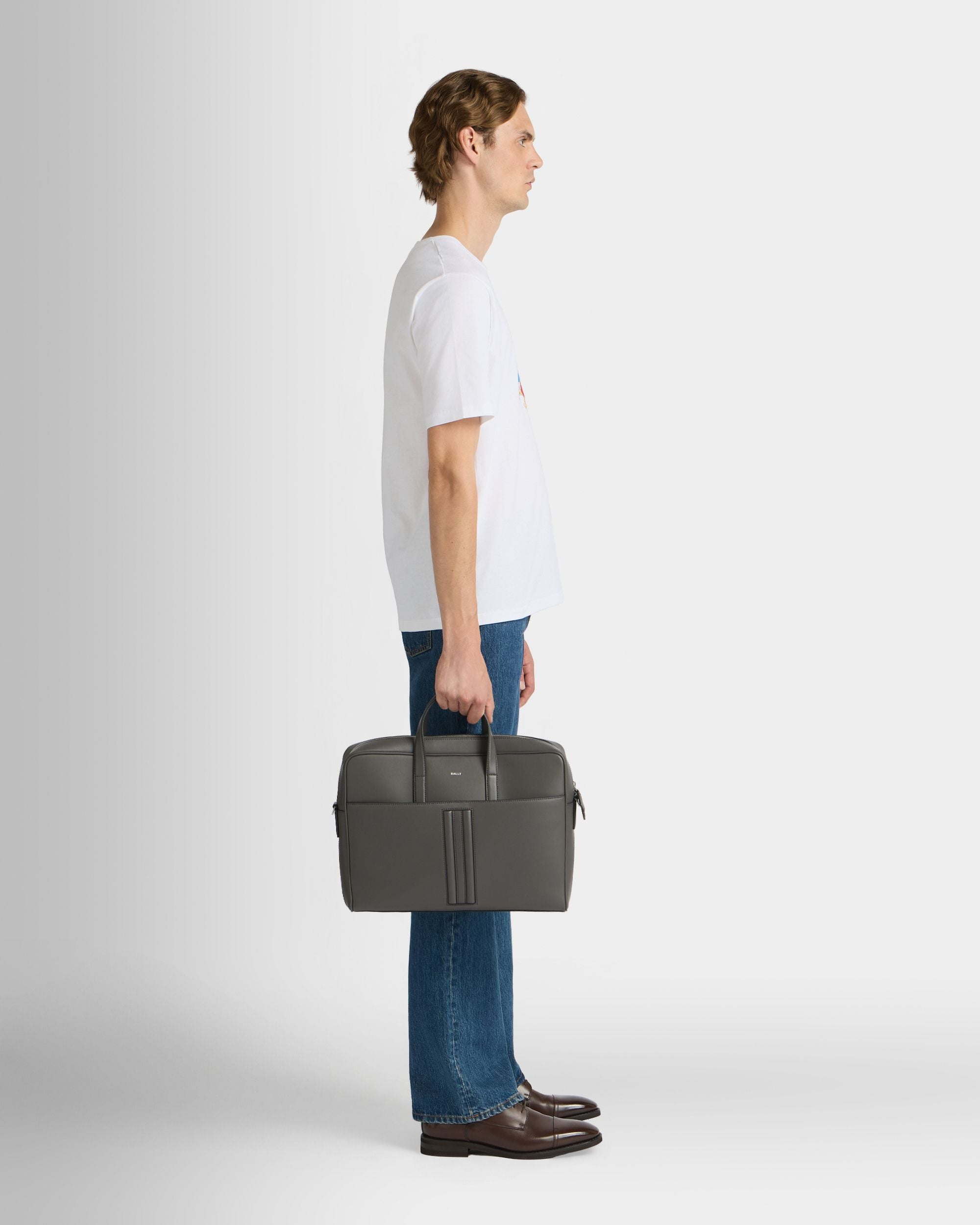 Bally Global - Mythos Briefcase in Grey Recycled Leather - Grey