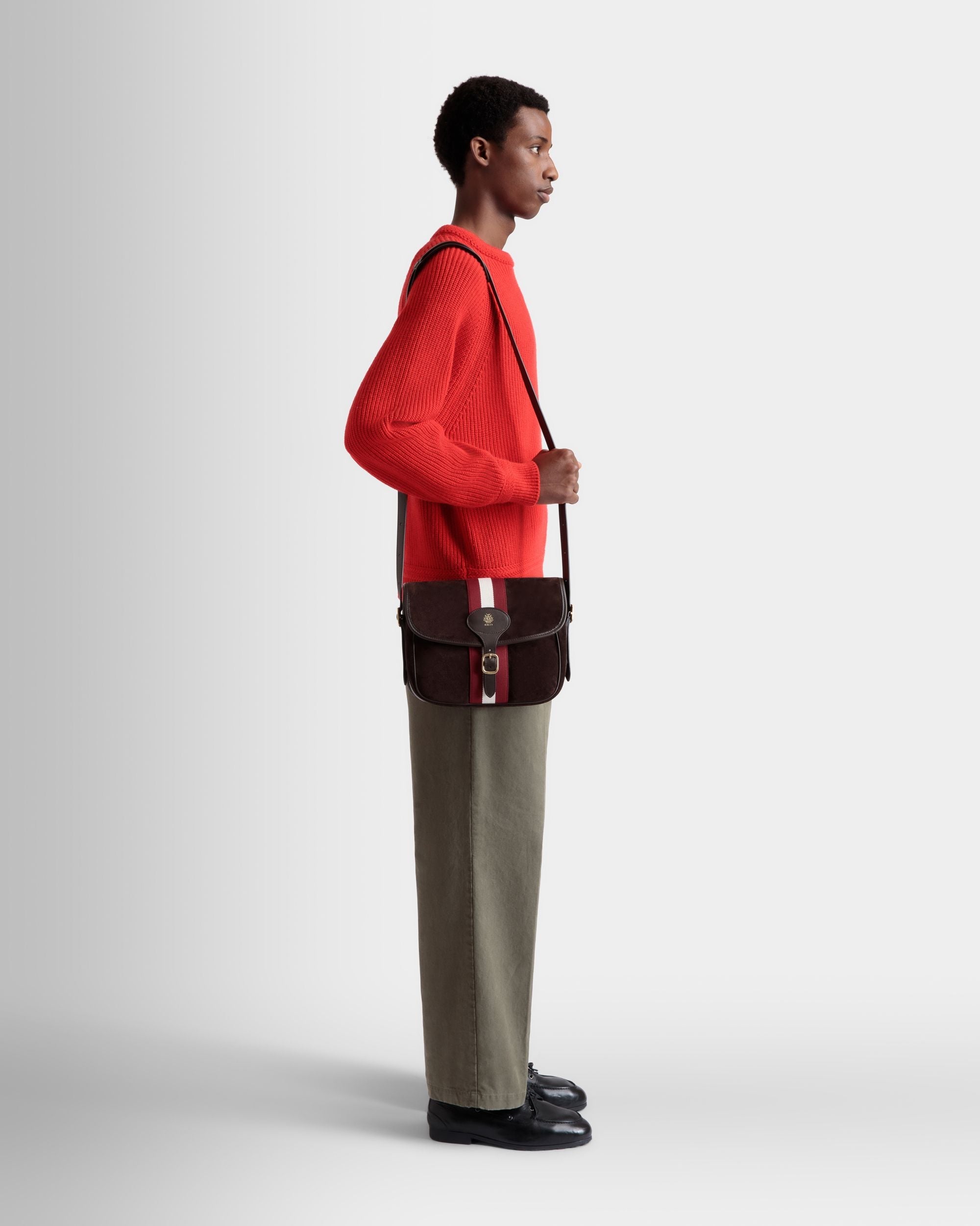 Bally Global - Beckett Crossbody Bag in Ebano Suede And Leather - Brown