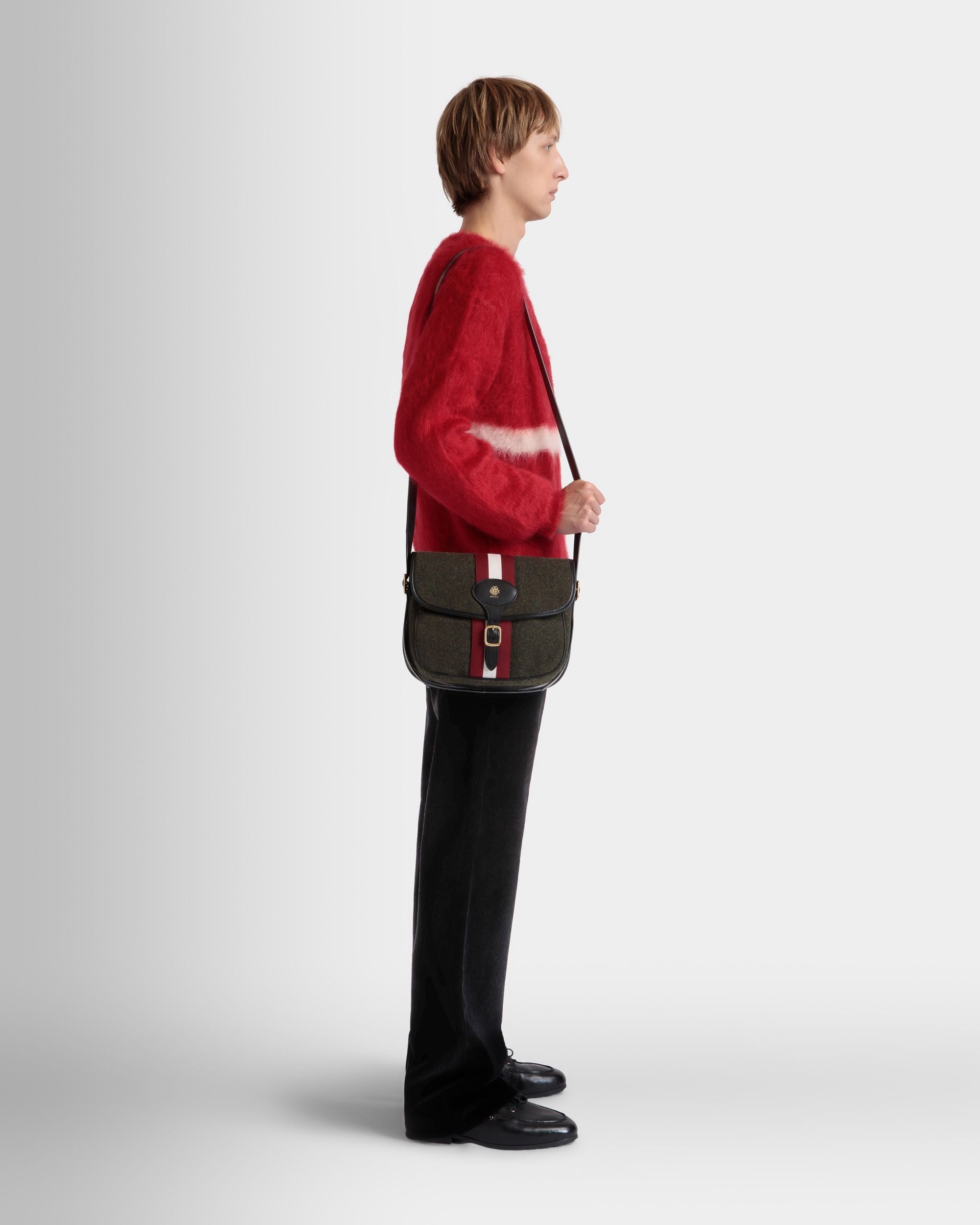 Bally Global - Bandolera Beckett De Lana Y Piel Verde Oscuro - Verde