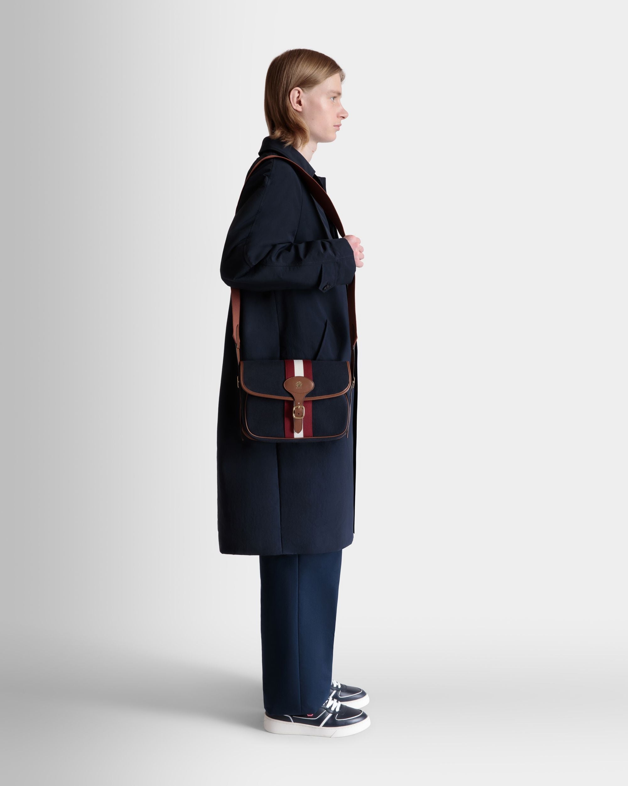 Bally Global - Beckett Crossbody Bag in Navy Blue Cotton Canvas - Bleu
