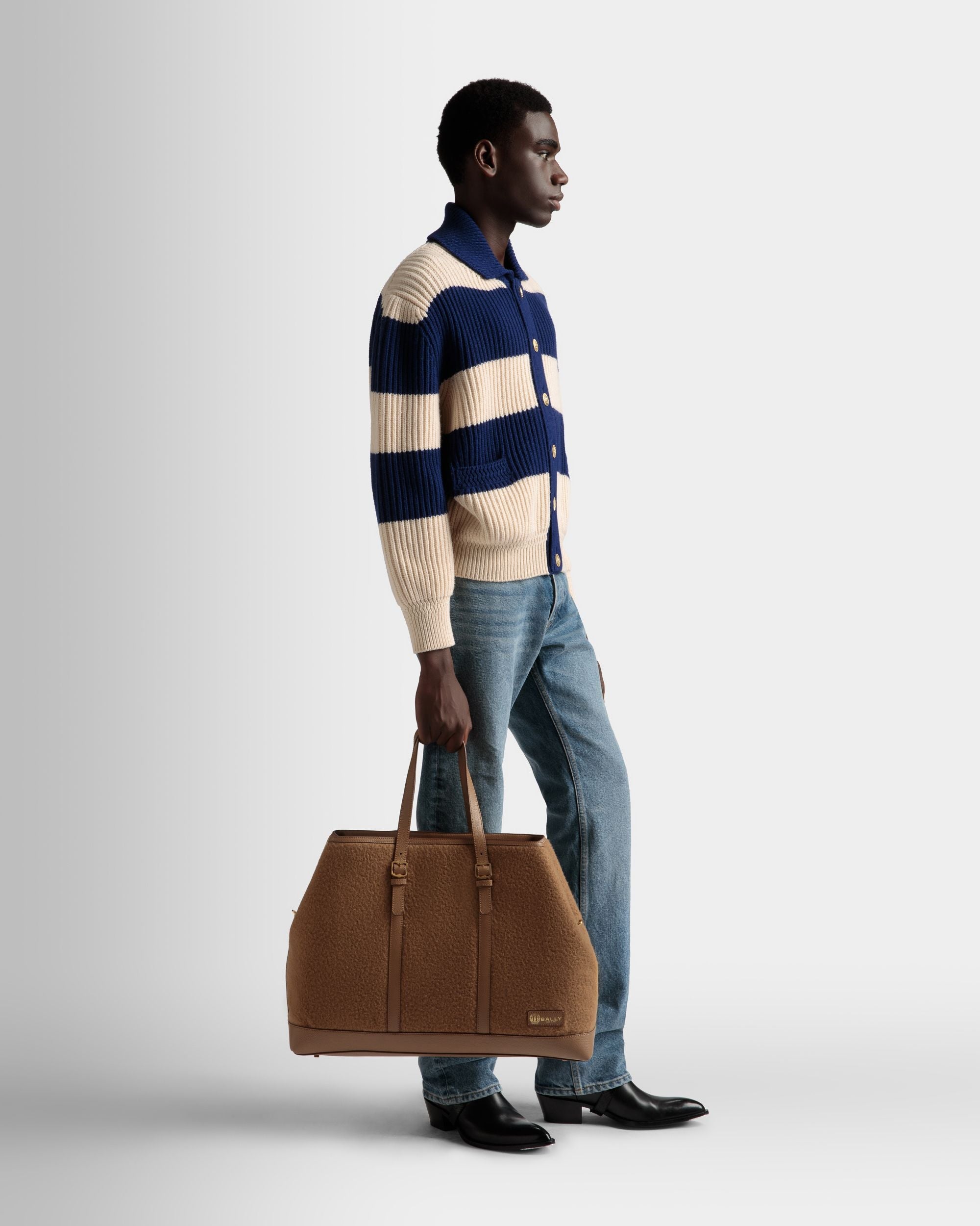 Bally Global - Gare Tote Bag In Camel Leather And Fabric - Brown