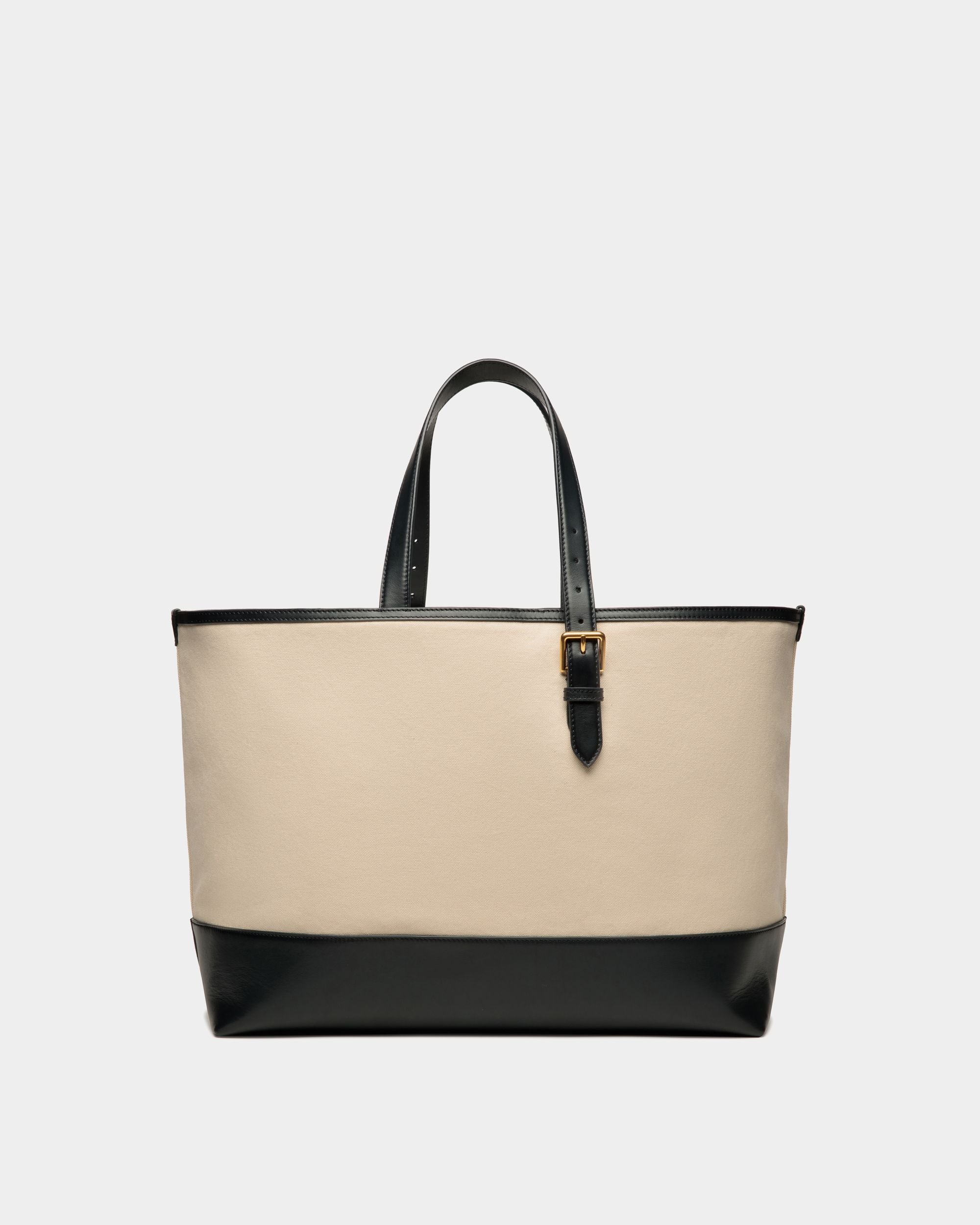 Bally Global - Summer Capsule Tote In Natural And Navy Blue Canvas And Leather - White
