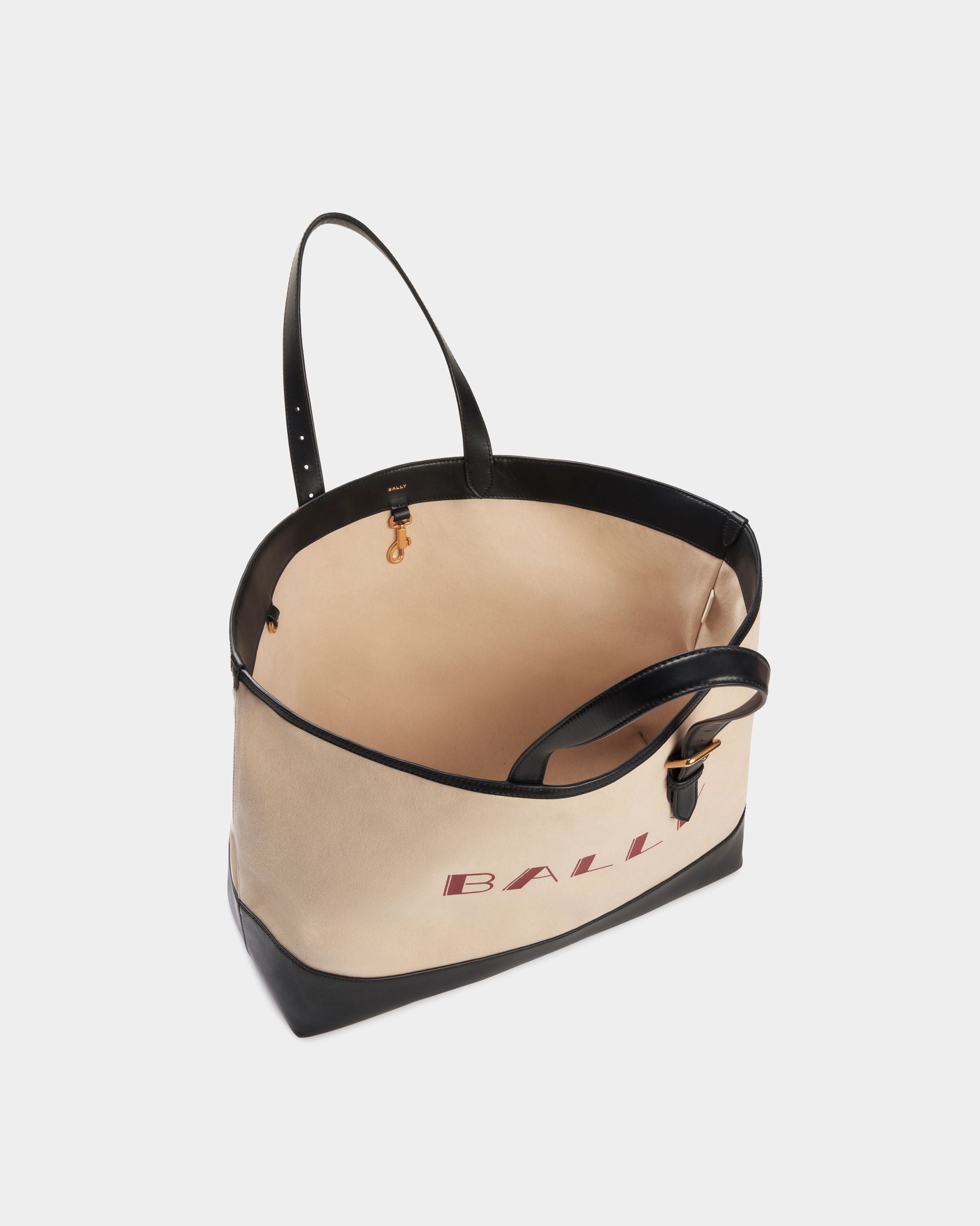Bally Global - Summer Capsule Tote In Natural And Navy Blue Canvas And Leather - White
