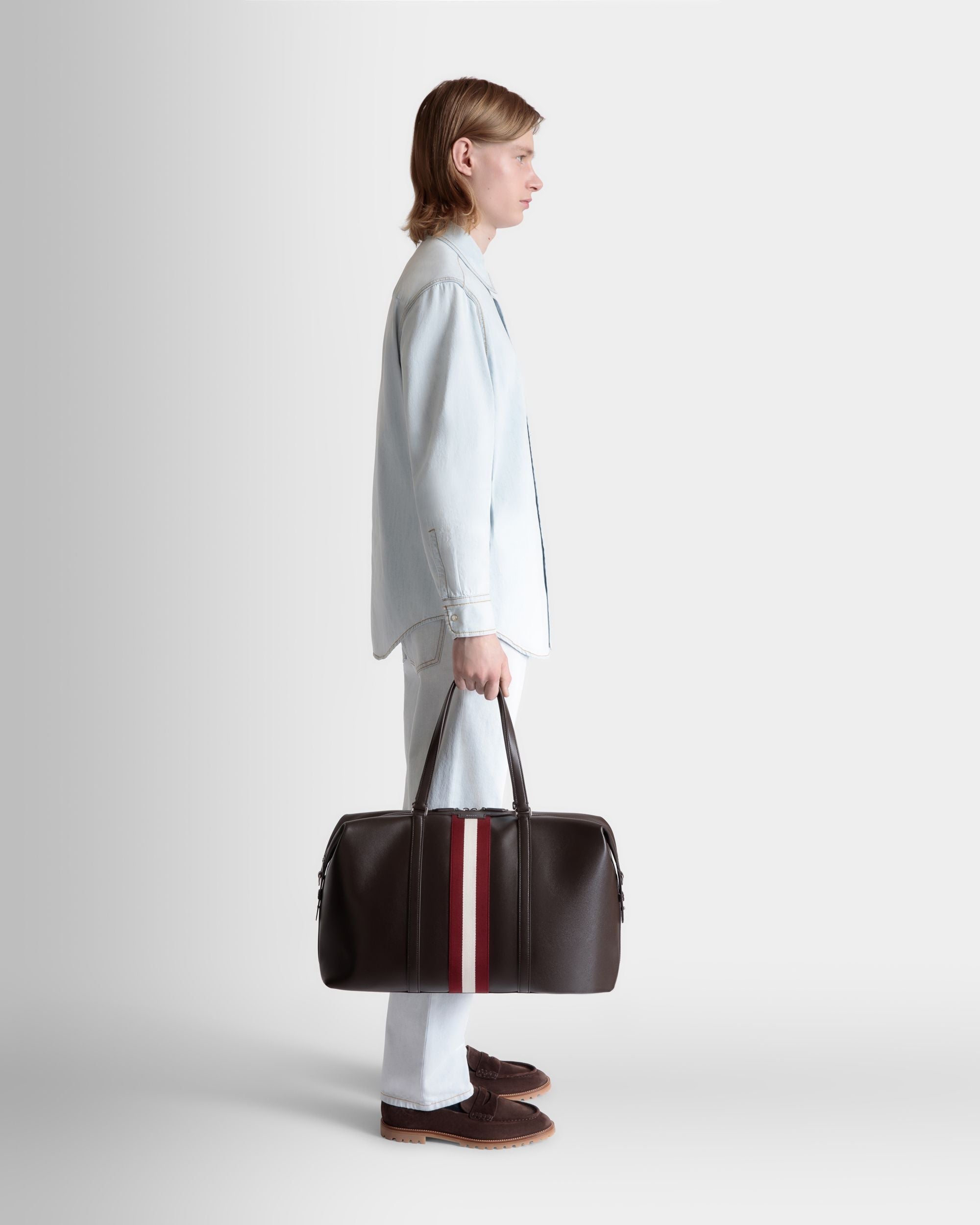 Bally Global - Sac De Week-End Code En Cuir Ebano - Marron