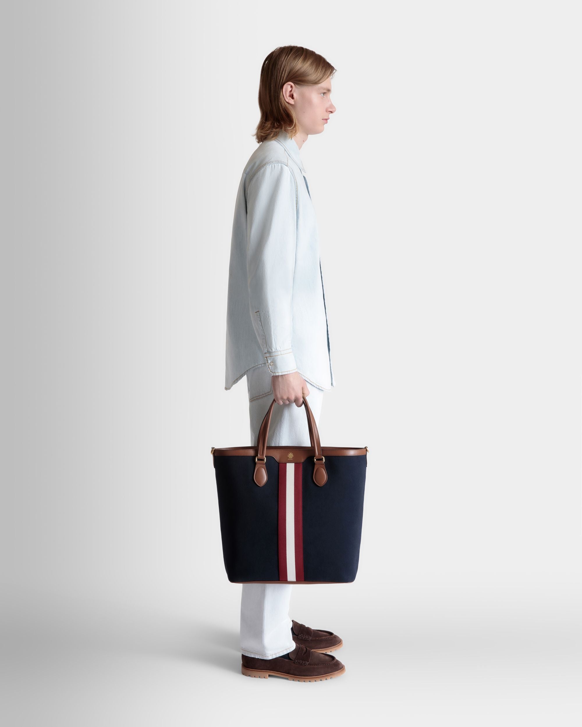 Bally Global - Sac Cabas Beckett En Toile De Coton Navy Blue - Bleu
