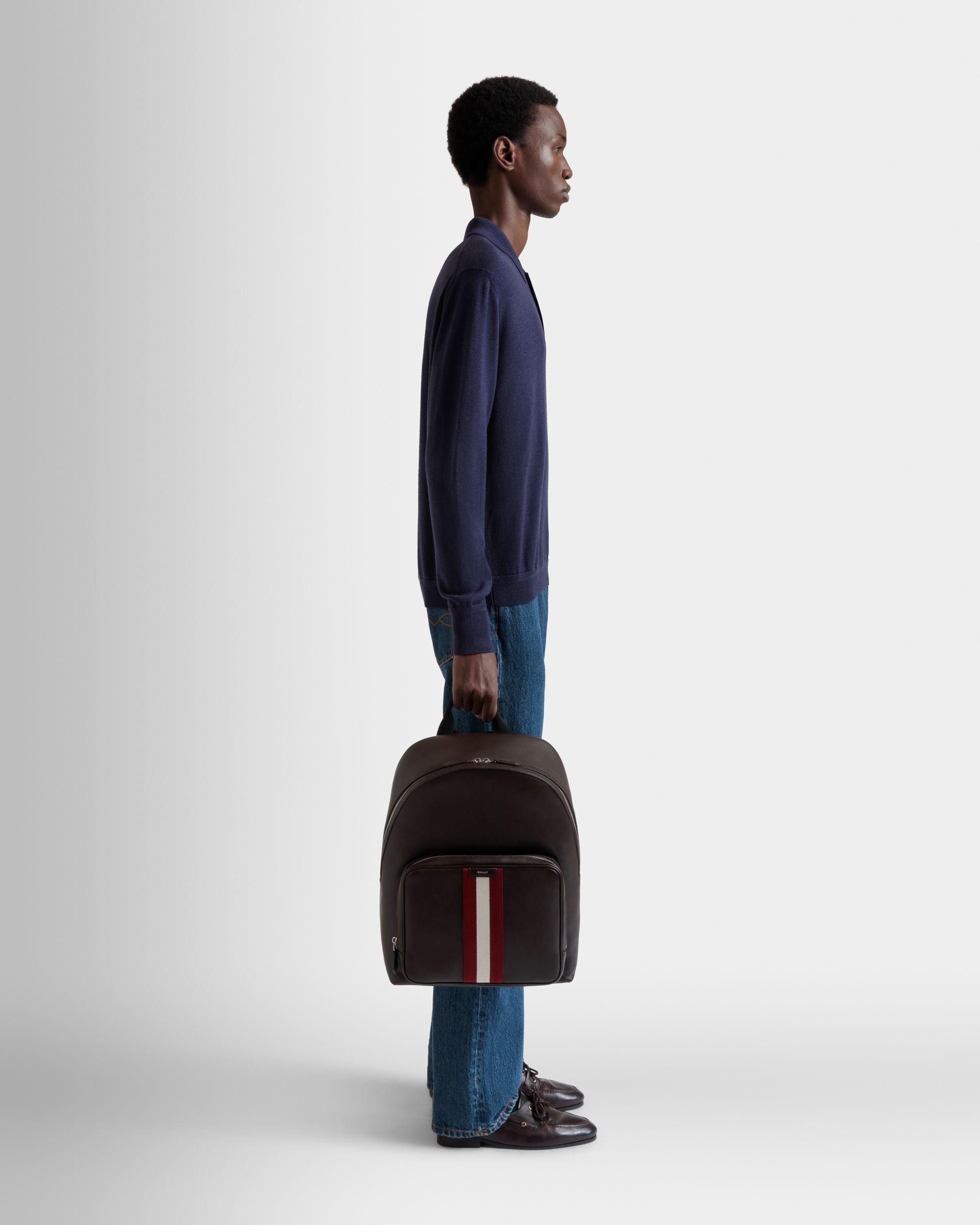 Bally Global - Sac À Dos Code En Cuir Ebano - Marron