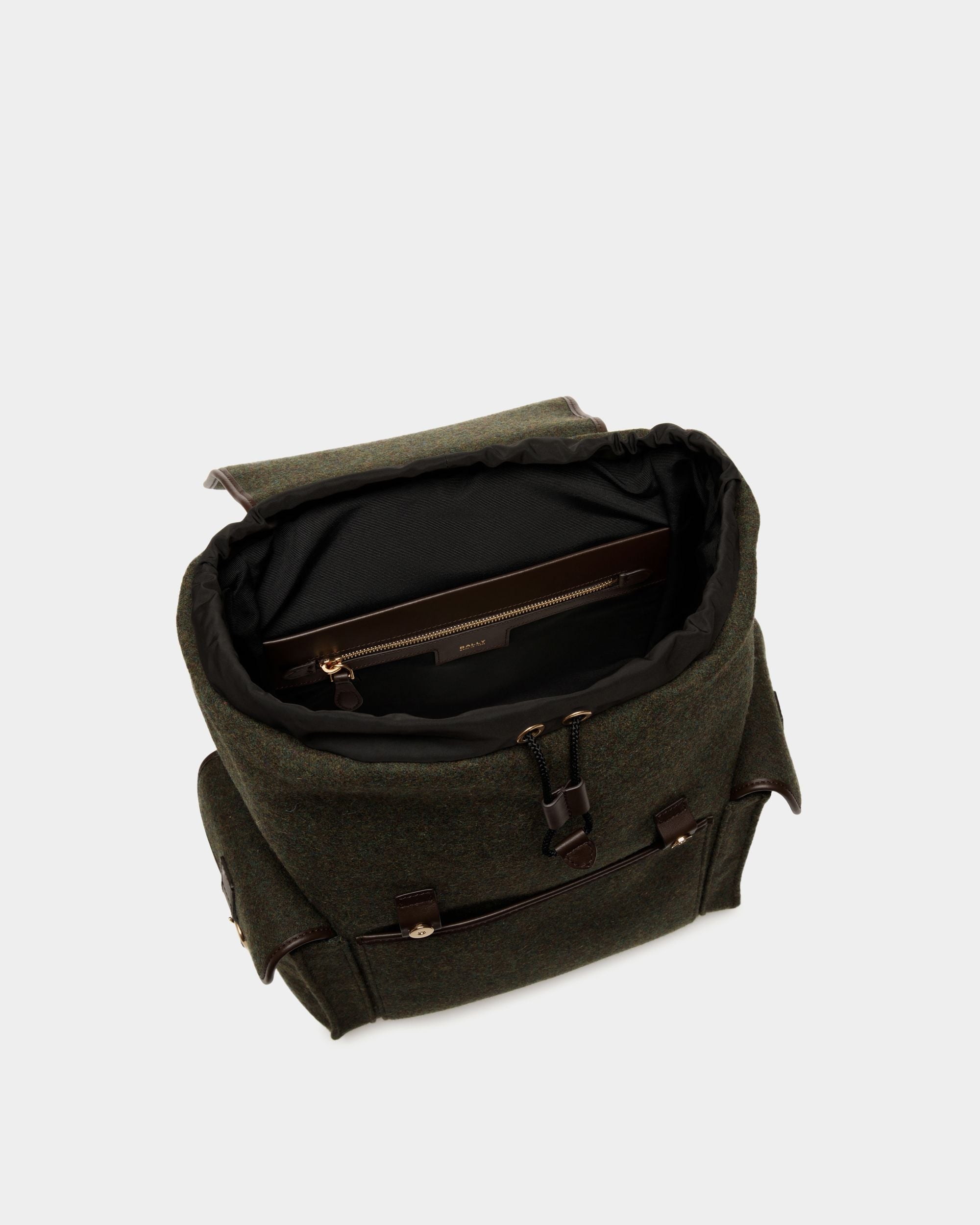 Bally Global - Winter Capsule Backpack in Dark Green Wool and Ebano Leather With Alpine Flowers - Green
