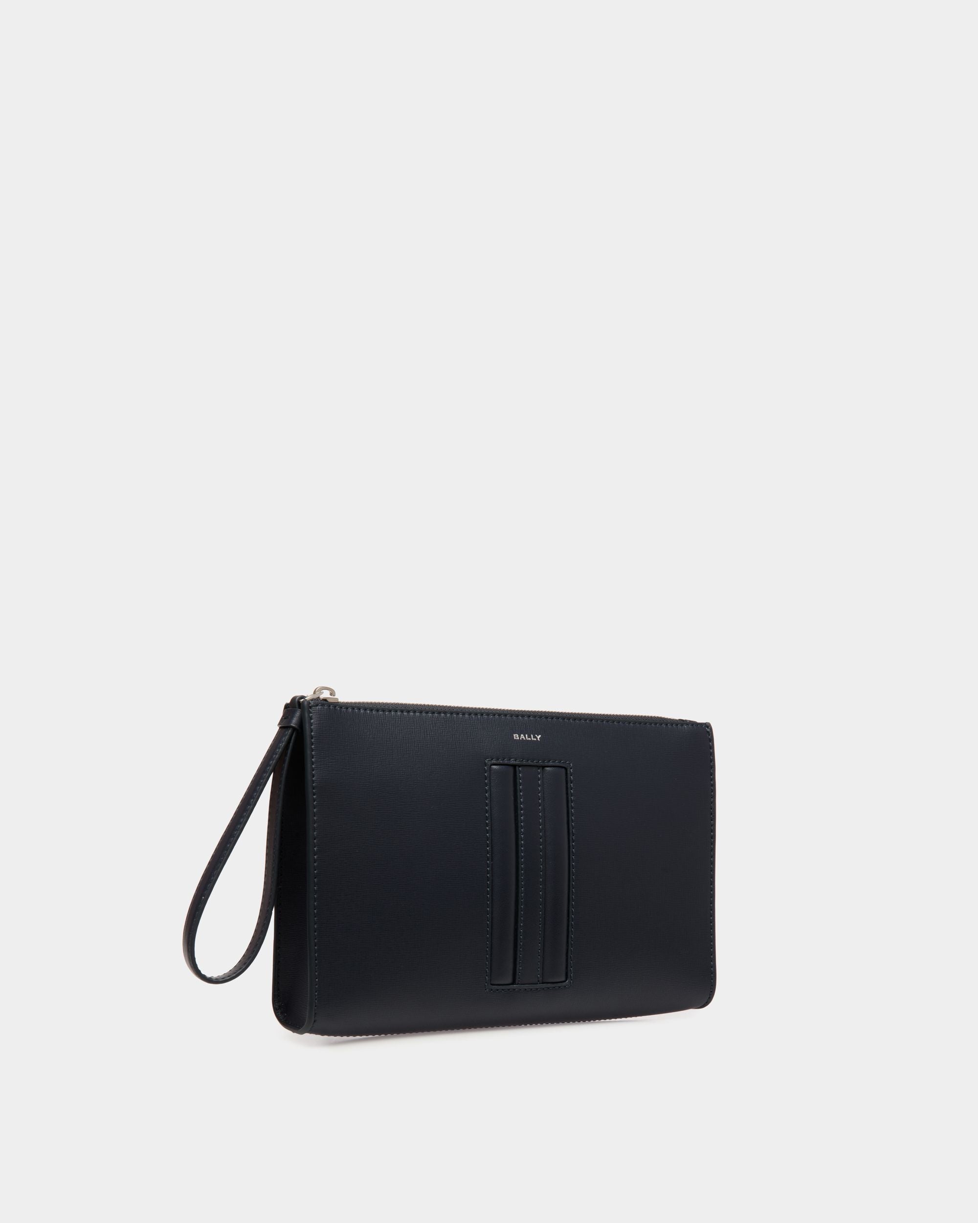Bally Global - Mythos Pouch in Navy Blue Recycled Leather - Bleu