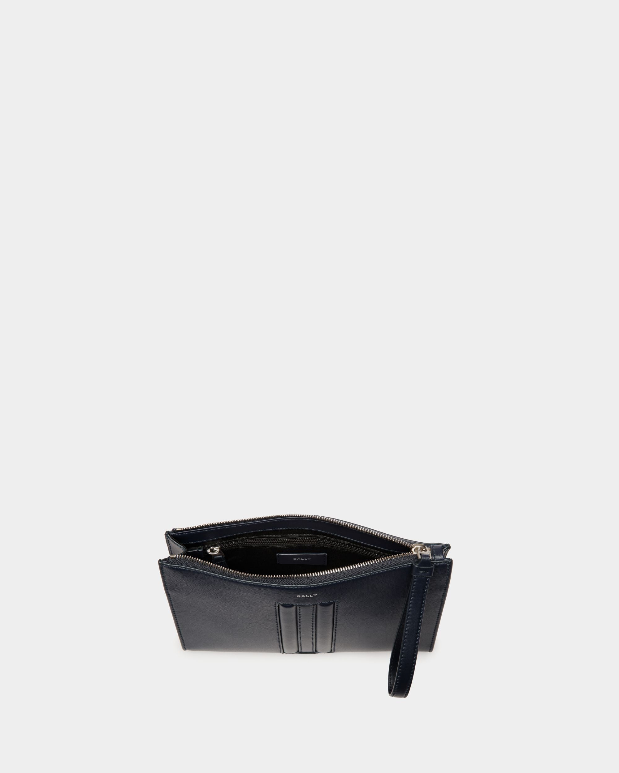 Bally Global - Mythos Pouch in Navy Blue Recycled Leather - Bleu