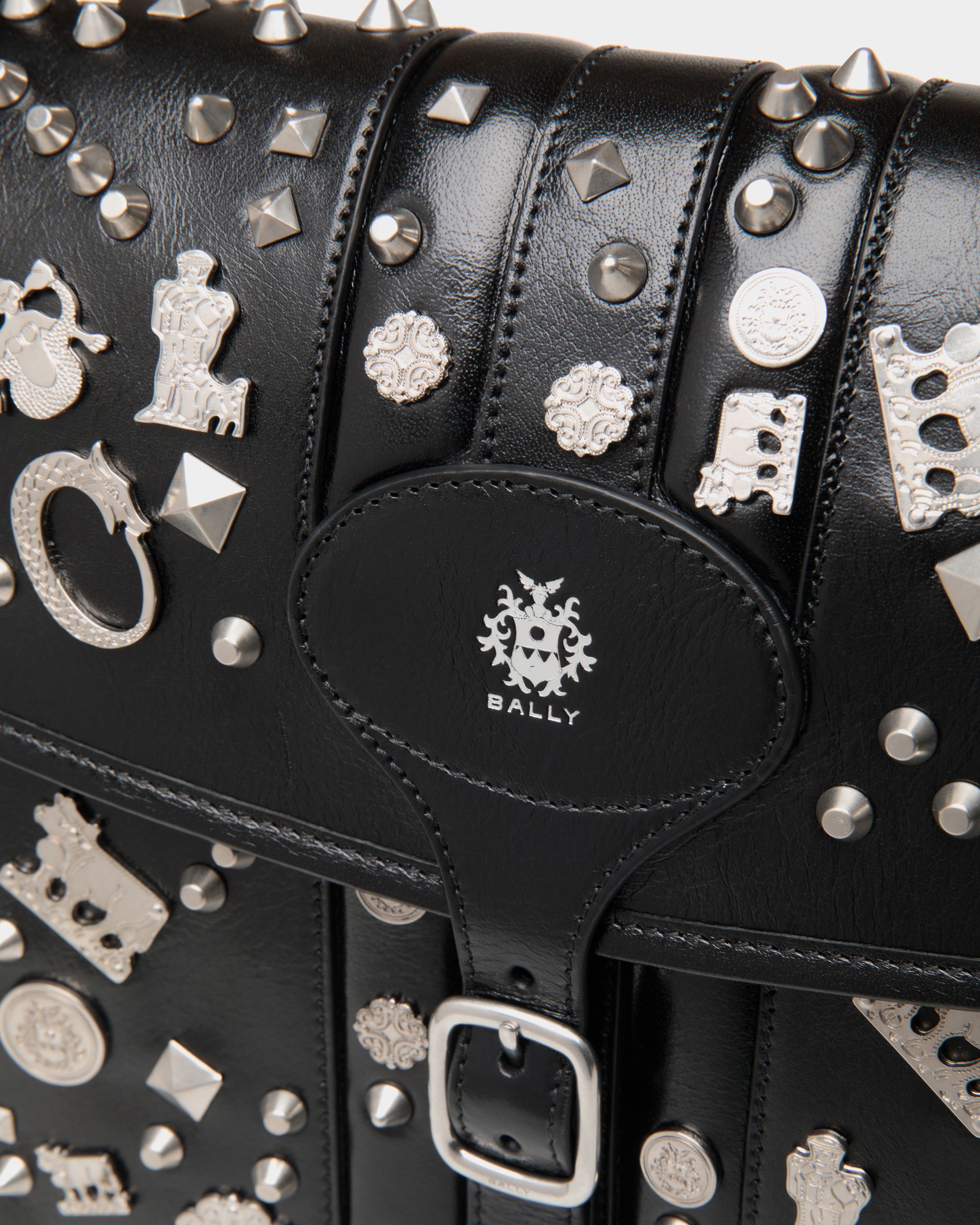 Bally Global - Beckett Crossbody Bag In Black Leather with Studs - Black