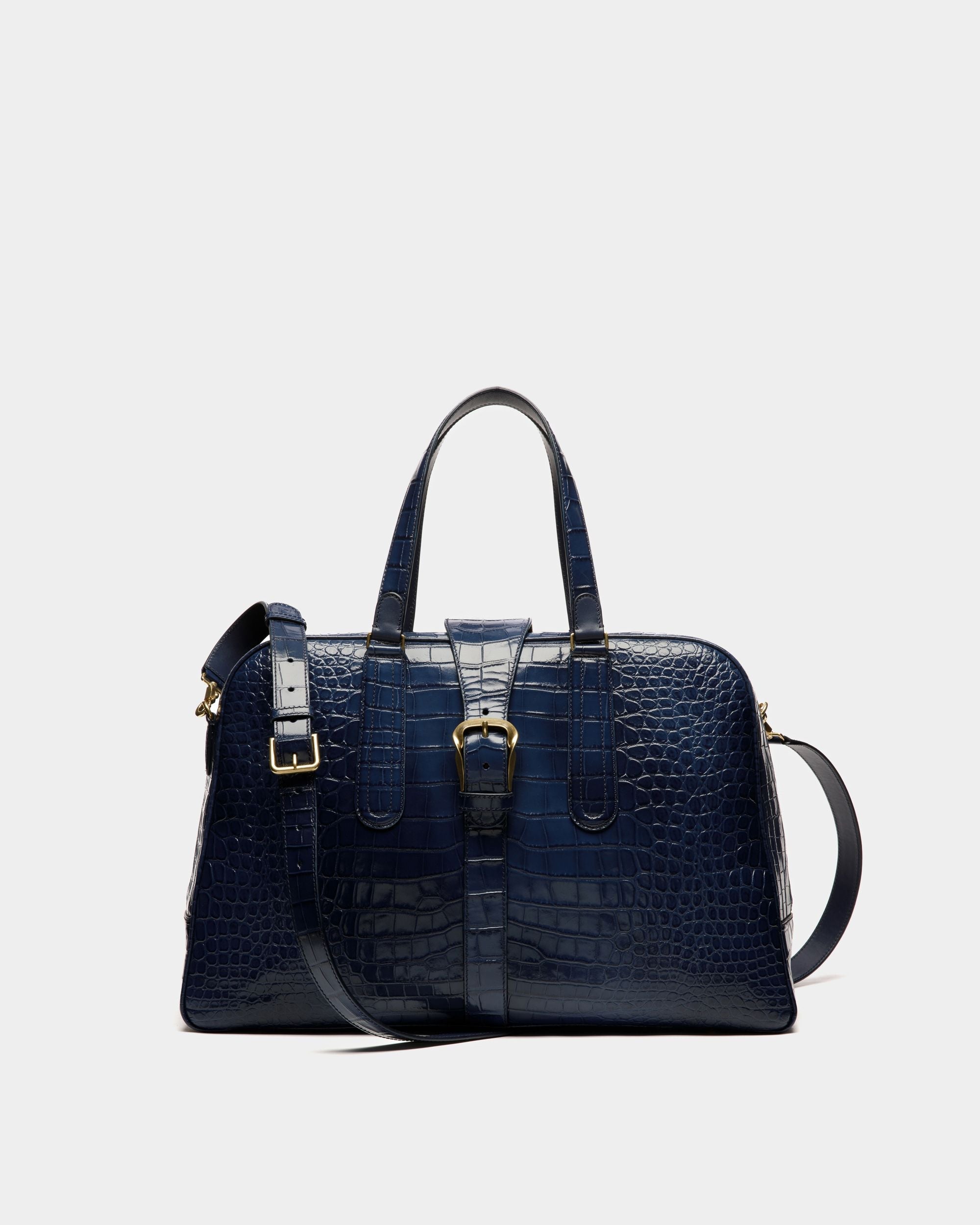 Bally Global - Bowling Weekender Bag In Marine Leather - Blue