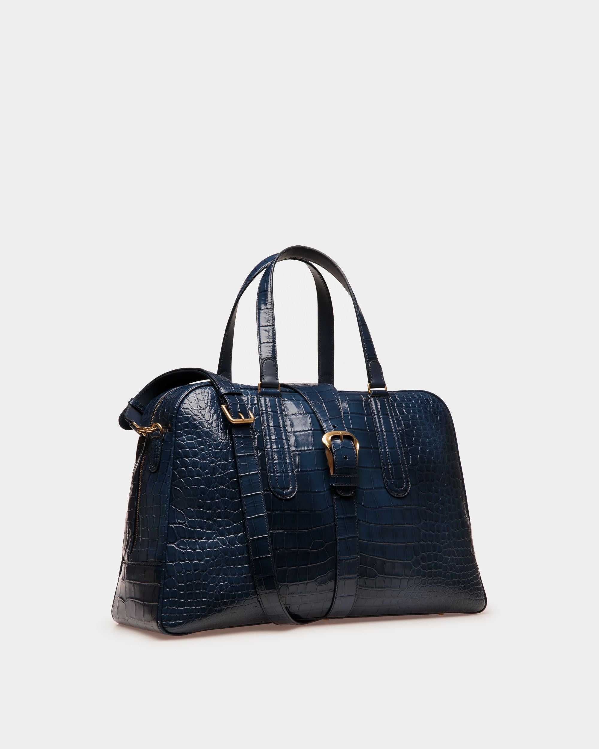 Bally Global - Bowling Weekender Bag In Marine Leather - Blue