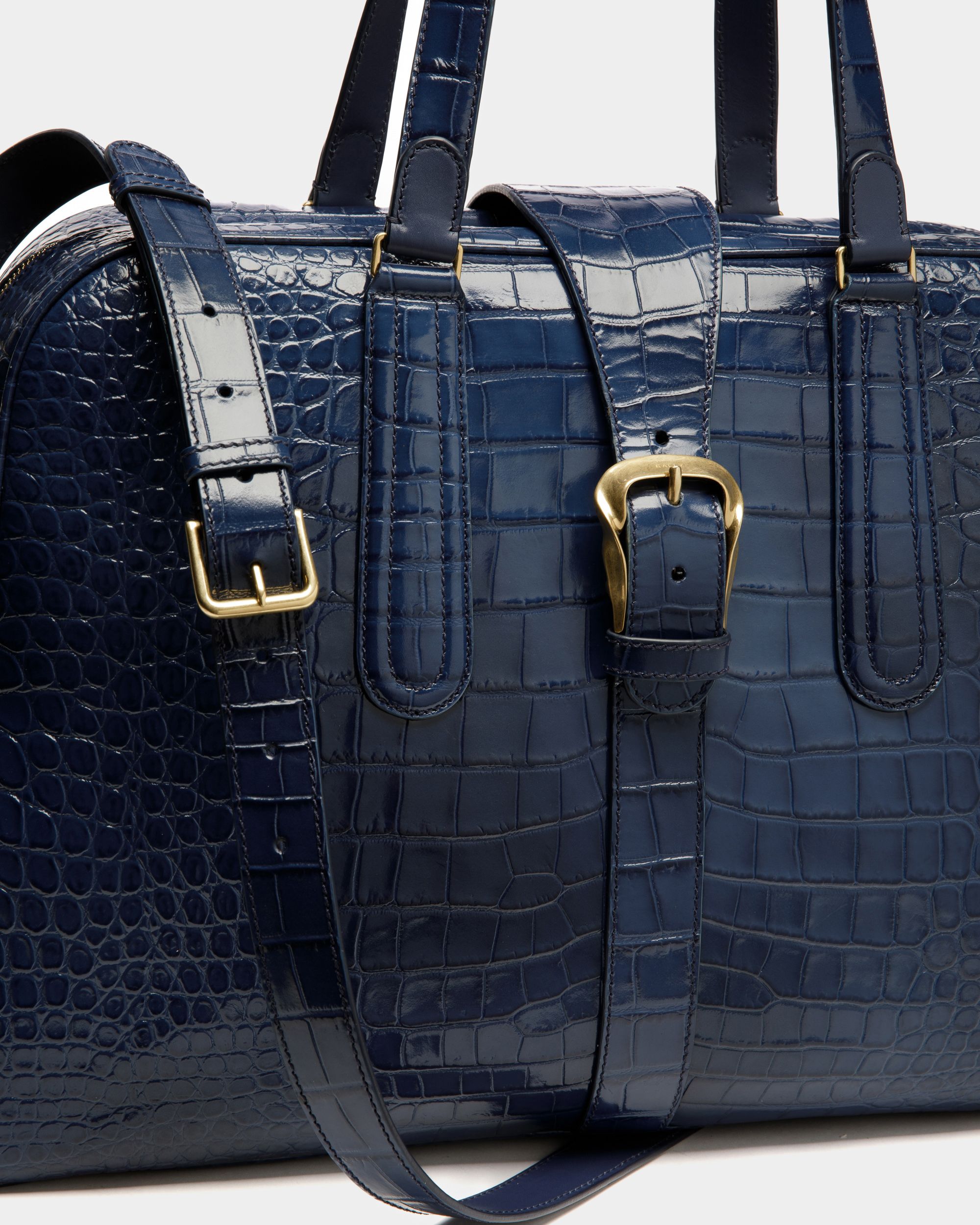Bally Global - Bowling Weekender Bag In Marine Leather - Blue