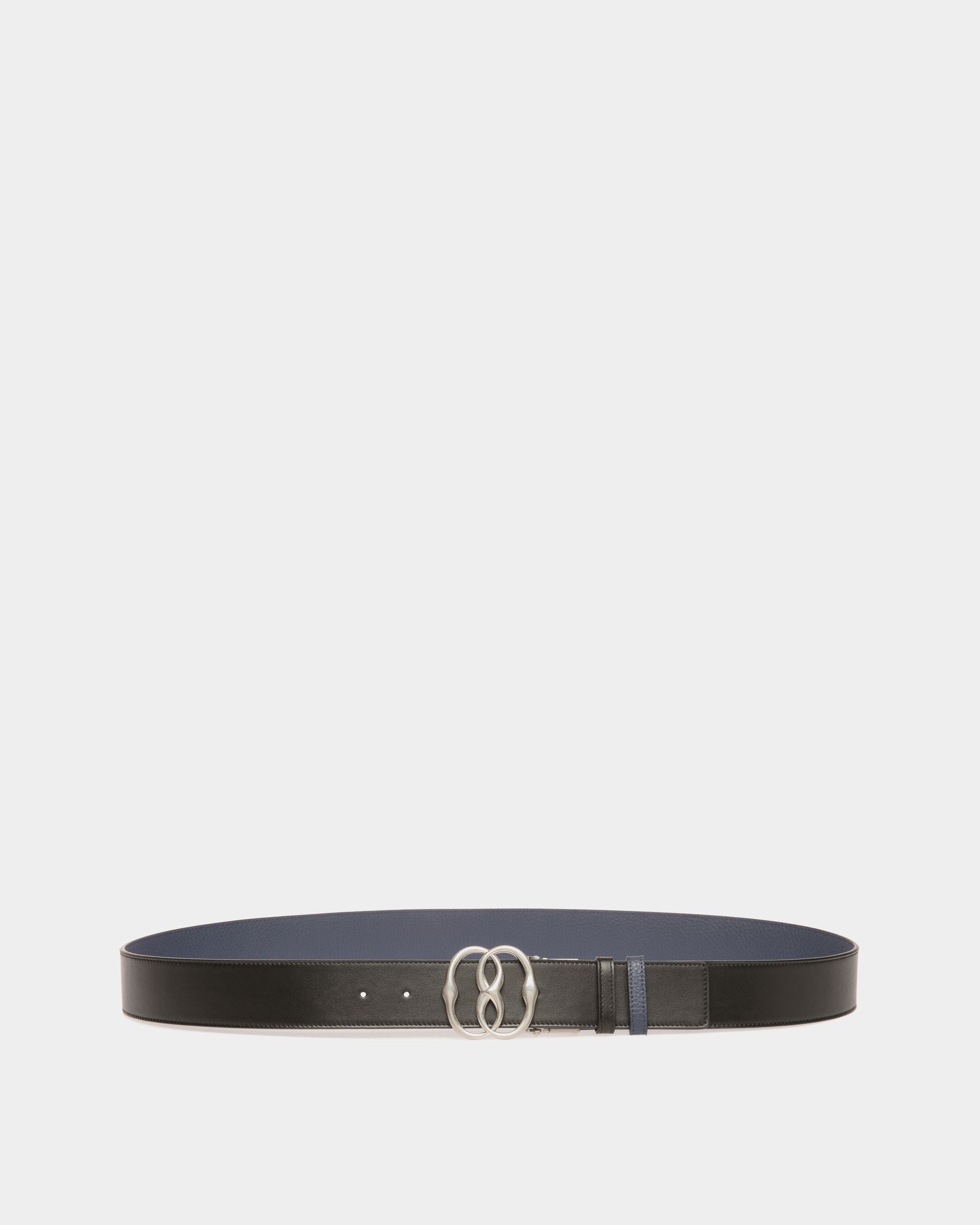 Bally Global - Emblem 40mm Adjustable and Reversible Belt in Navy Blue and Black Leather - Multicolor