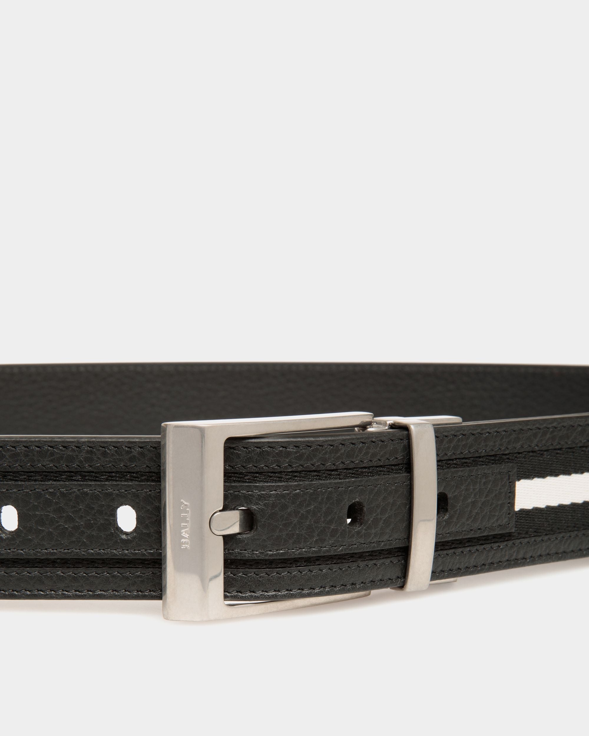Bally Global - Shiffie 35mm Reversible Belt in Black and White Fabric And Leather - Multicolor
