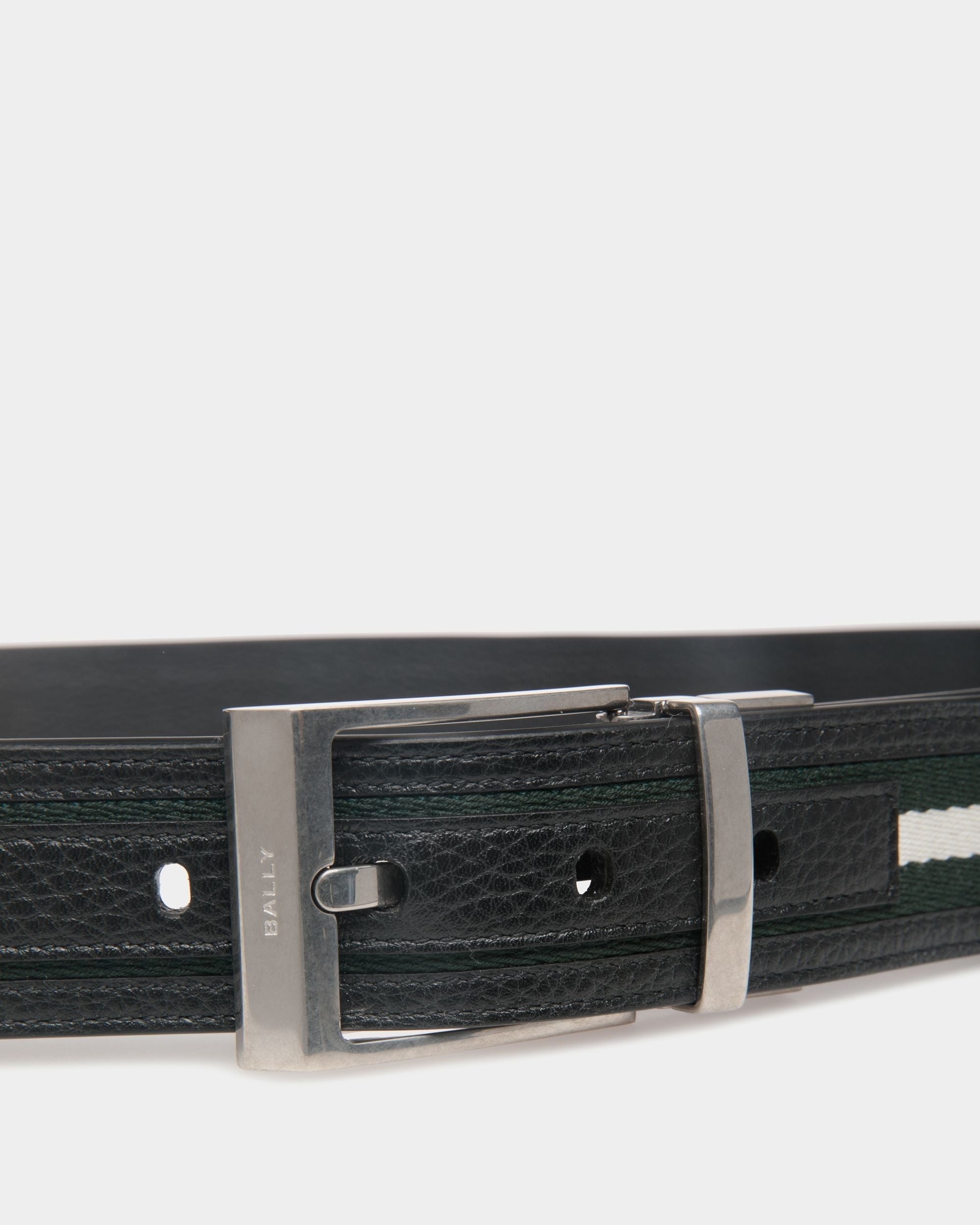 Bally Global - Shiffie 35mm Reversible Belt in Bottle Green And White Fabric And Leather - Multicolor