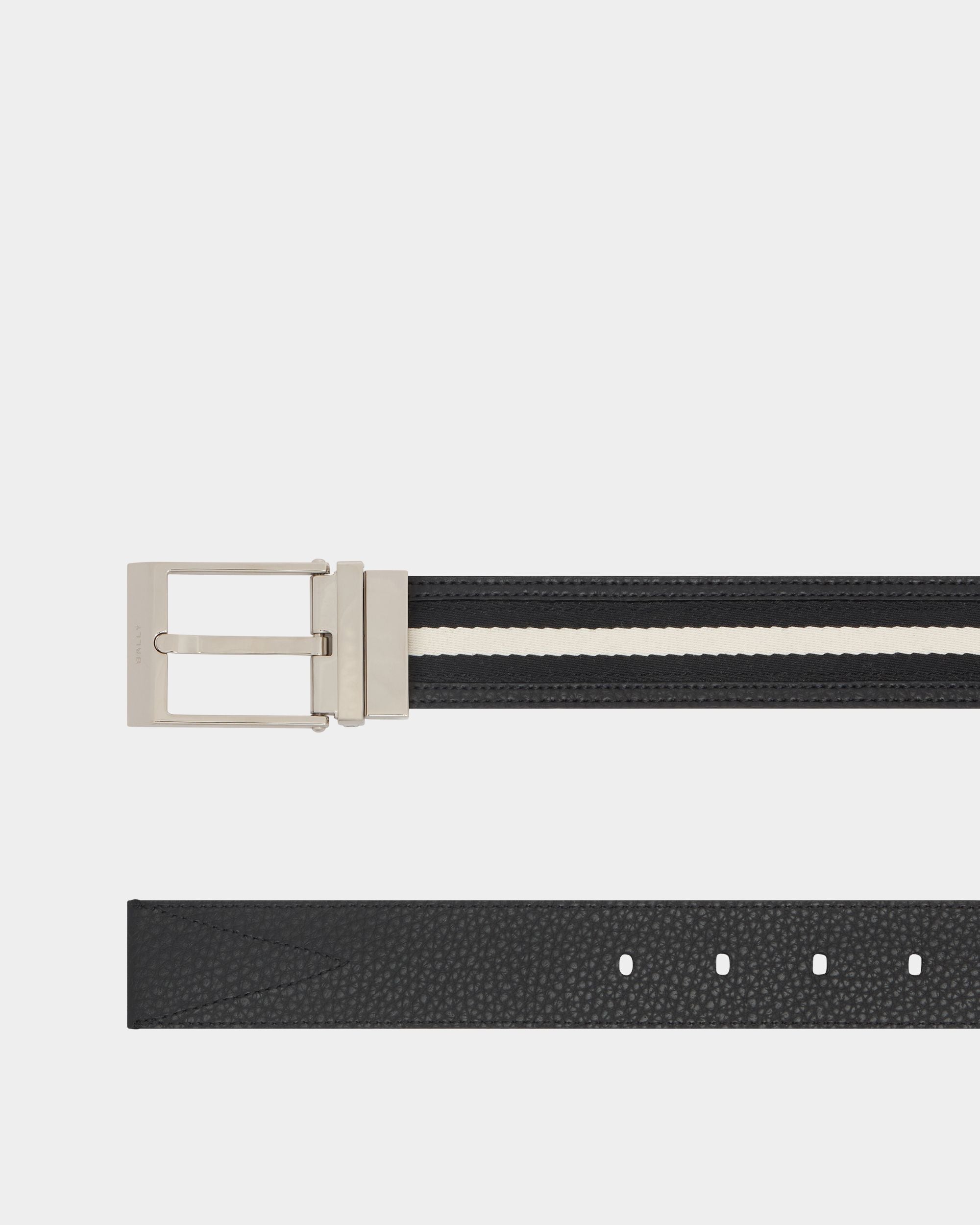 Bally Global - Shiffie 35 mm Reversible Belt in Black and Bone Fabric And Leather - Black
