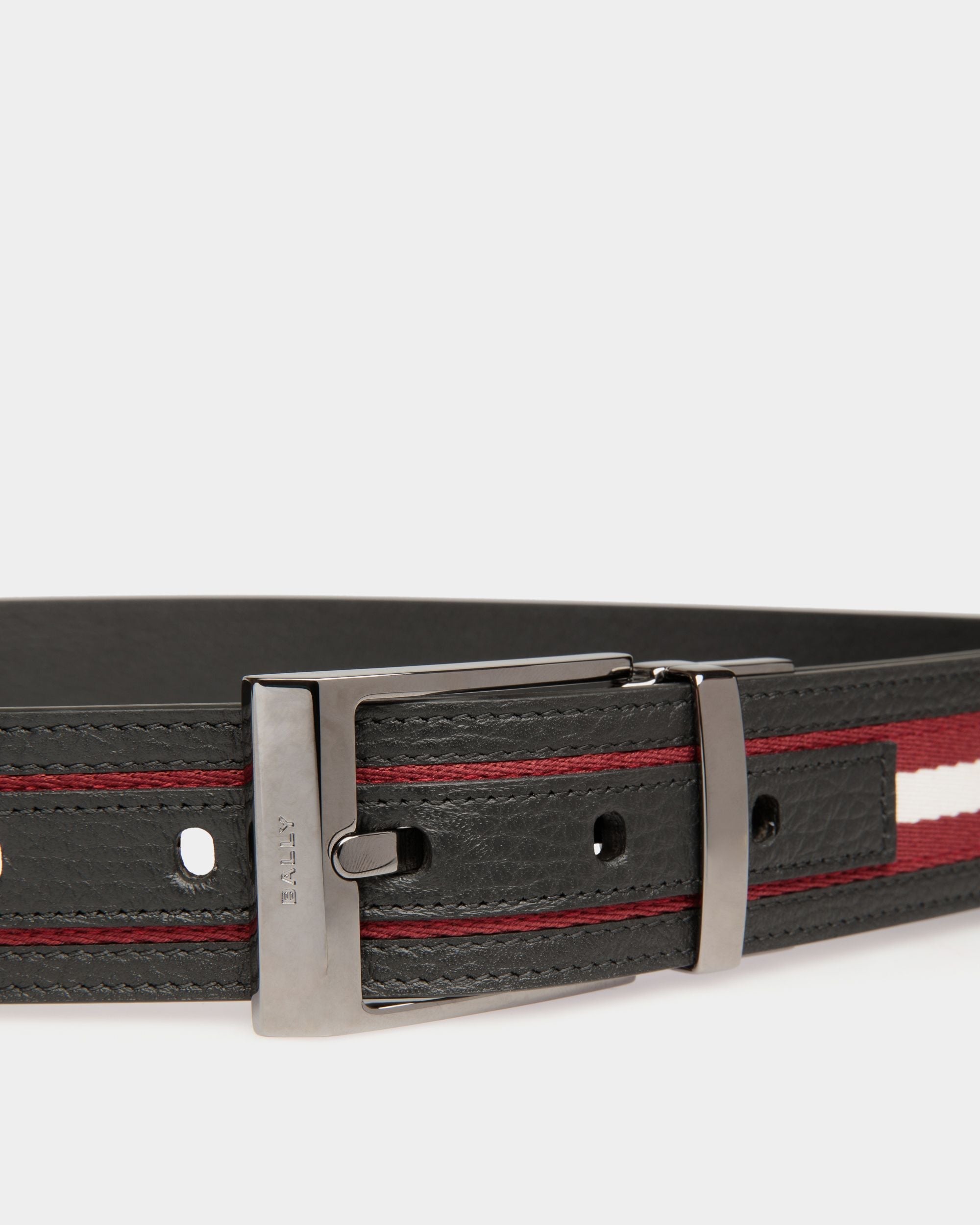 Bally Global - Shiffie 35mm Reversible Belt in Red and White Fabric And Black Leather - Multicolor