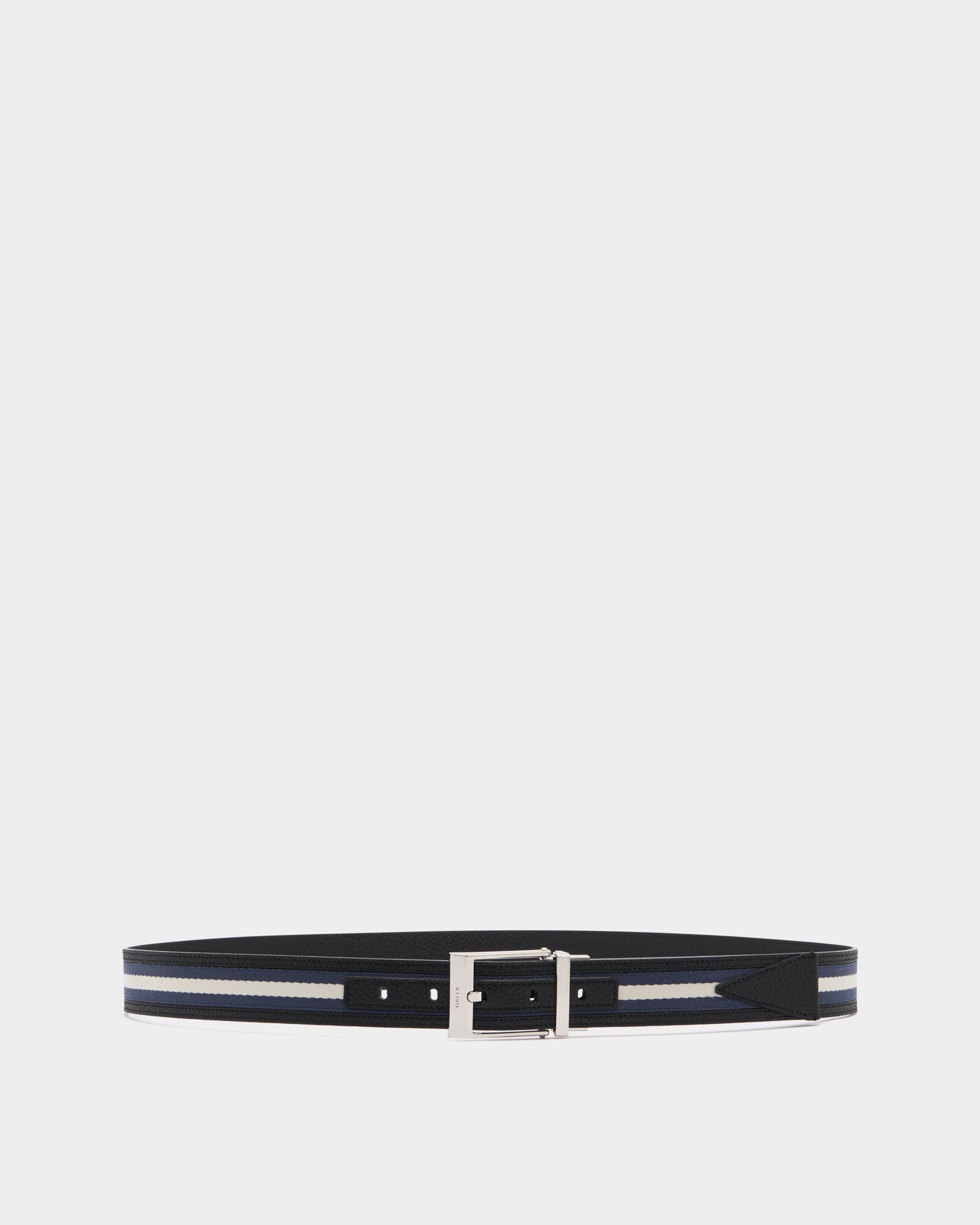 Bally Global - Shiffie 35 mm Reversible Belt in Blue Fabric And Black Leather - Multicolor