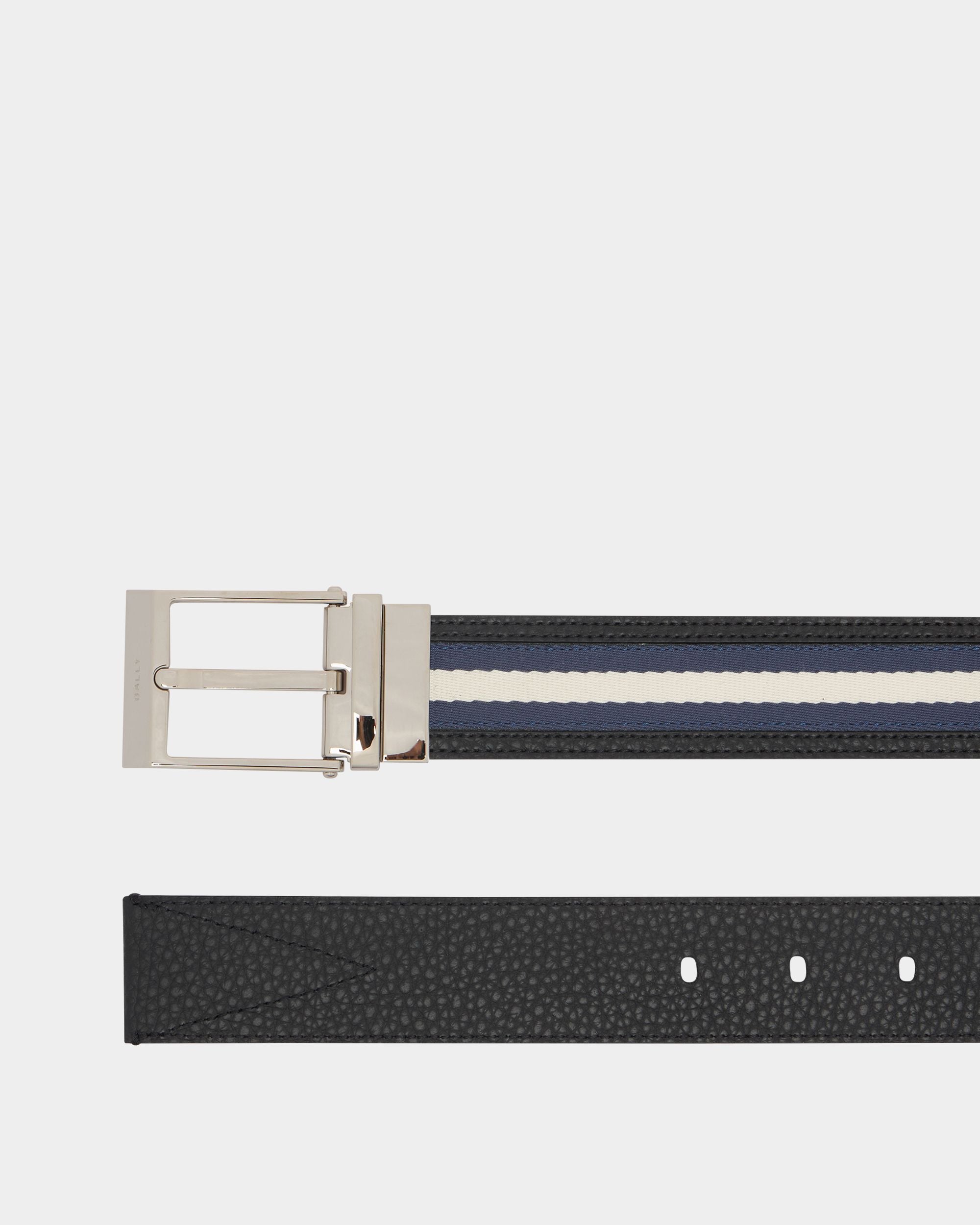 Bally Global - Shiffie 35 mm Reversible Belt in Blue Fabric And Black Leather - Multicolor